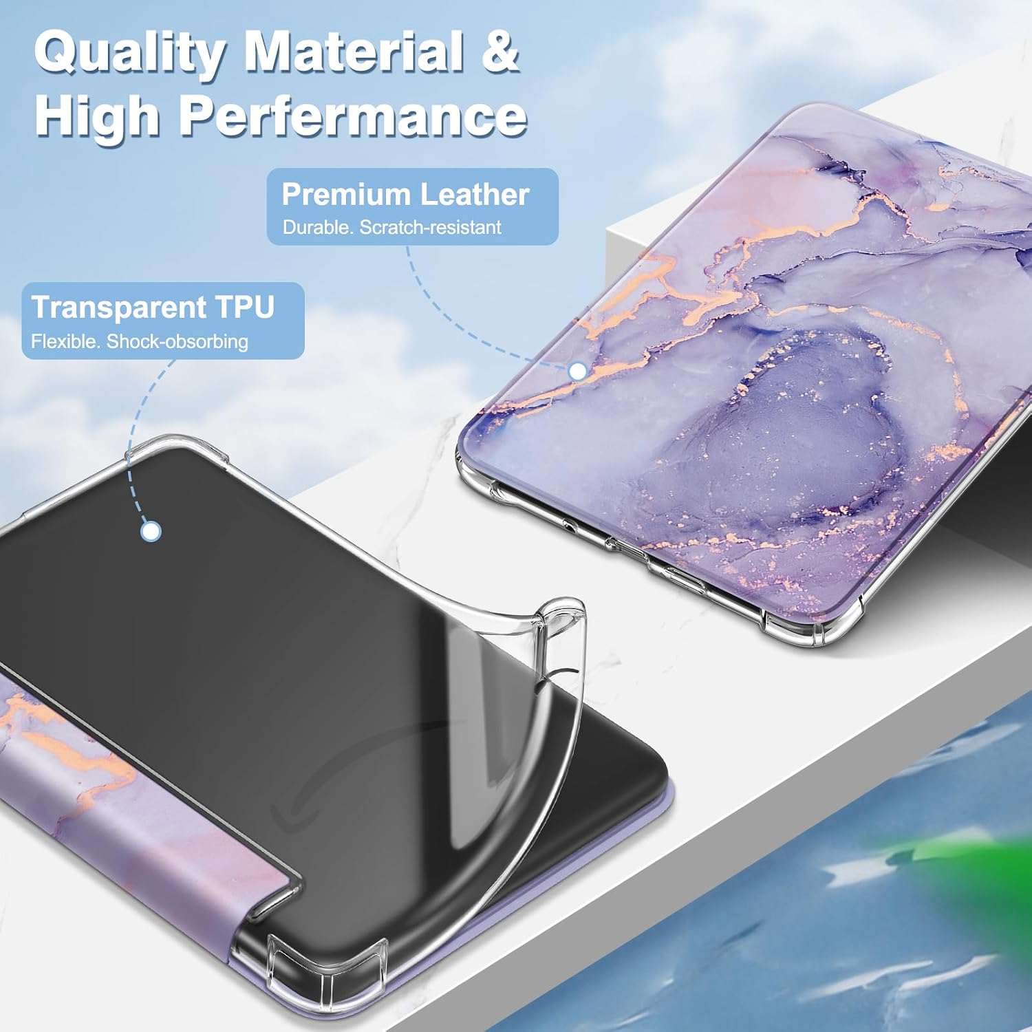 ESTUCHE FINTIE SLIM TPU PARA KINDLE 6' 11ª GENERACIÓN 2024/2022 MÁRMOL LILA - 4