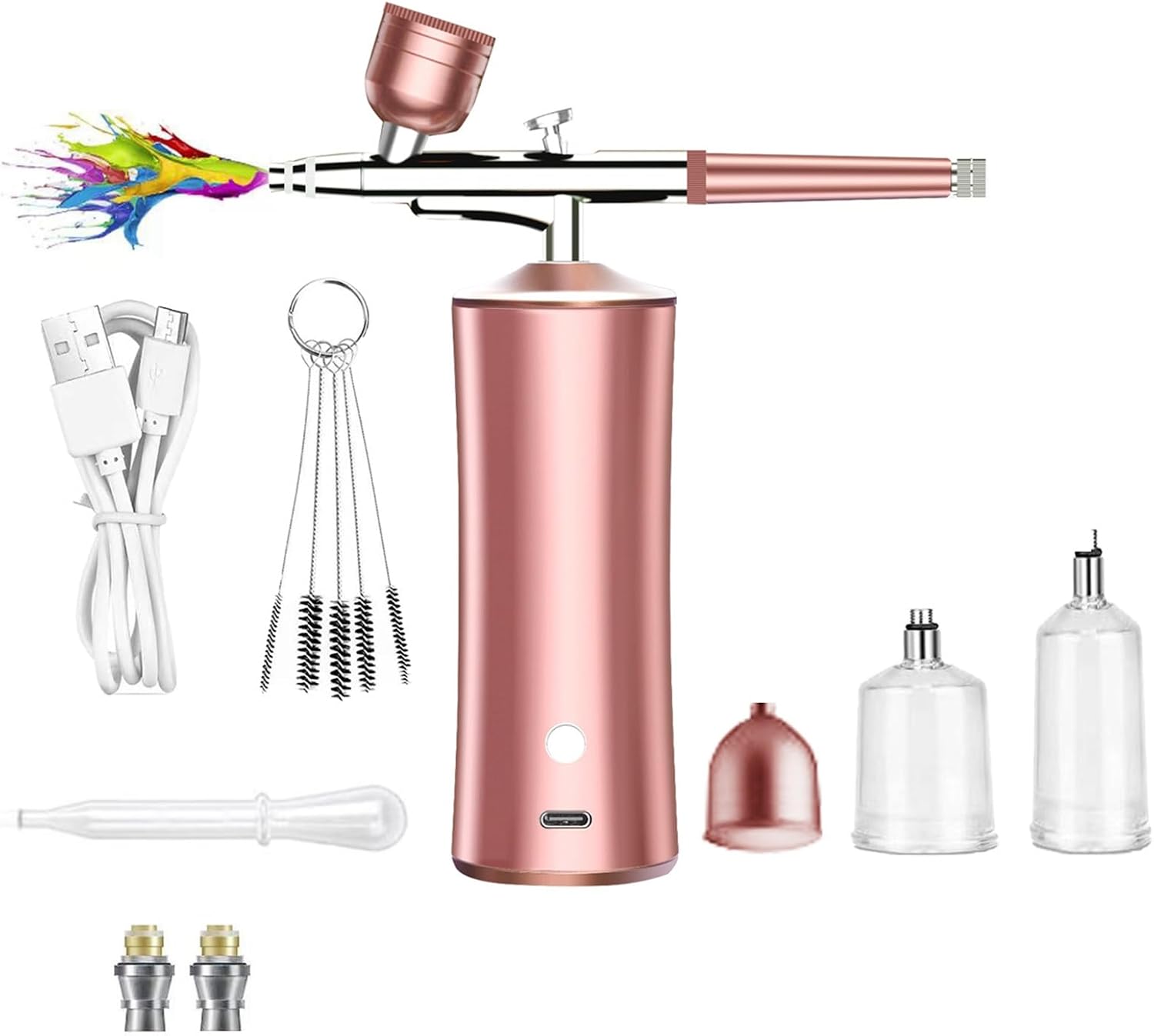 KIT AERÓGRAFO HURRISE CON COMPRESOR RECARGABLE Y BOQUILLA 0.3MM ROSA - 1