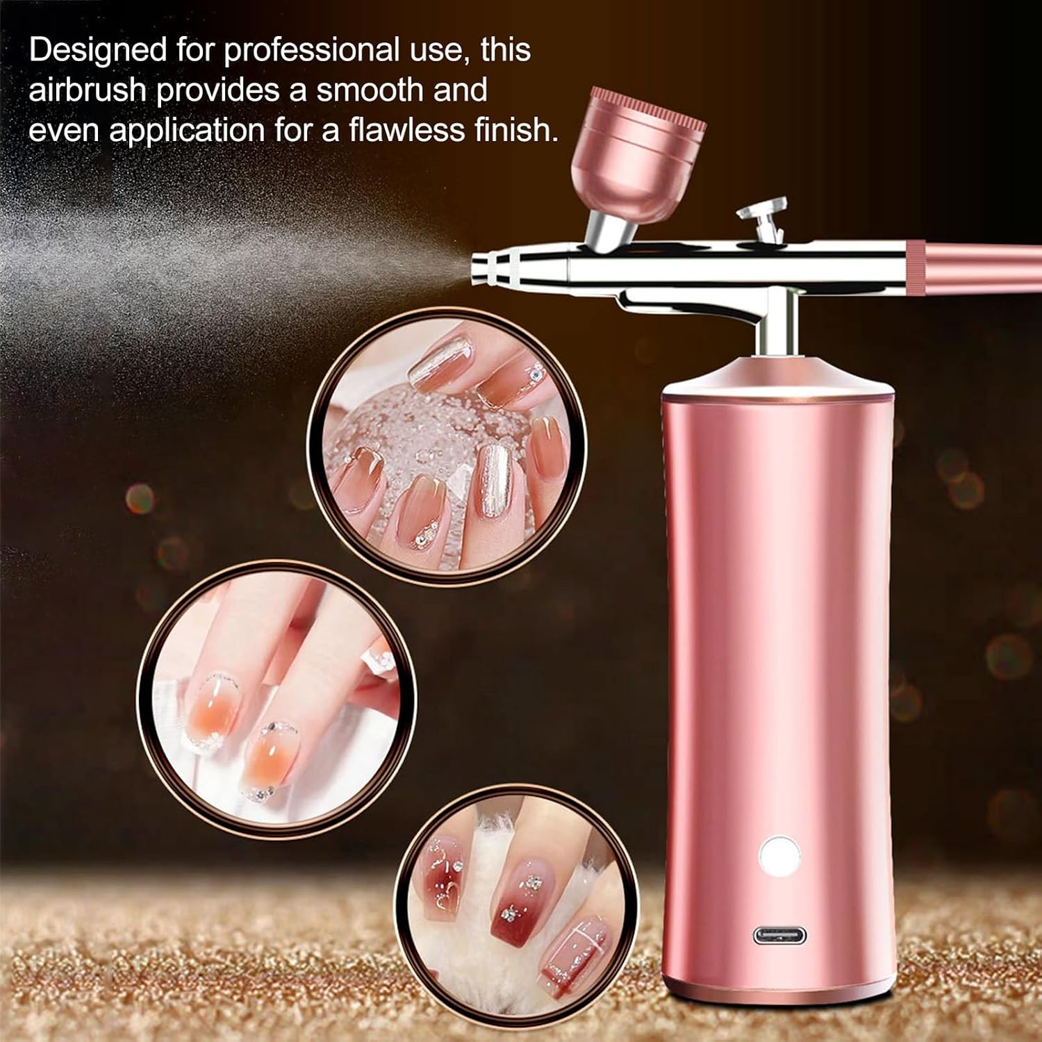 KIT AERÓGRAFO HURRISE CON COMPRESOR RECARGABLE Y BOQUILLA 0.3MM ROSA - 2