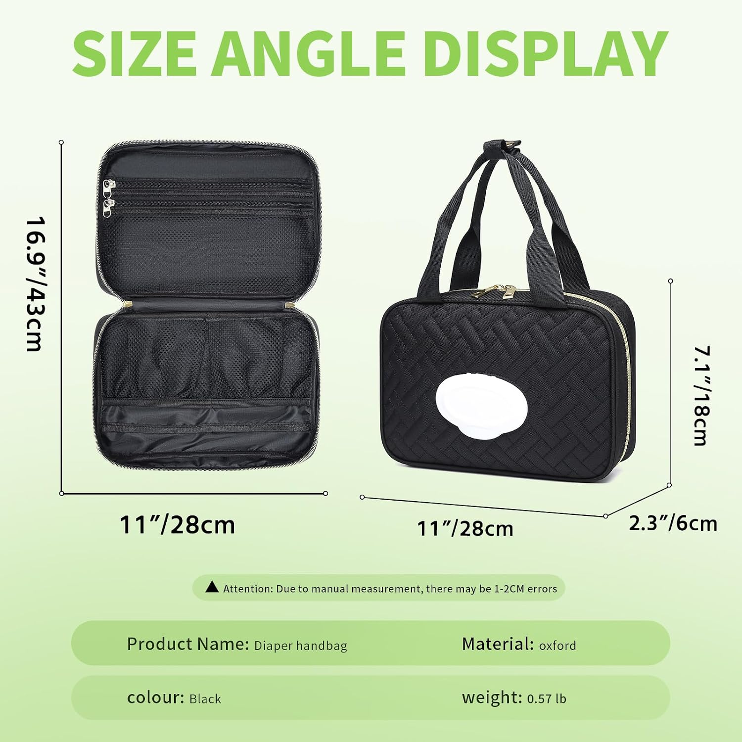 BOLSO ORGANIZADOR PARA PAÑALES FWKEKYE CON 2 DISPENSADORES DE TOALLITAS BLACK - 5