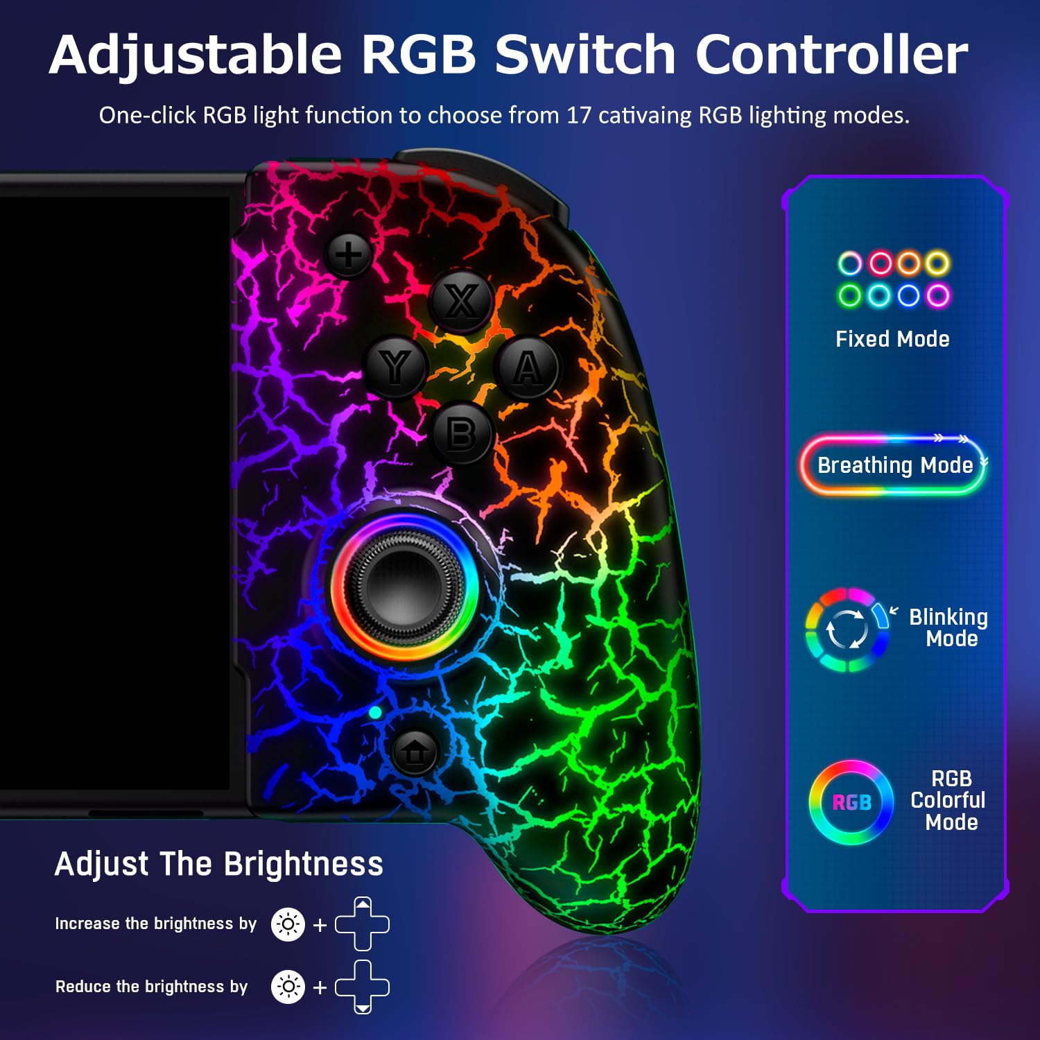 CONTROL INALÁMBRICO SPICAN PARA NINTENDO SWITCH PATRÓN NEGRO CRAQUELADO - 2