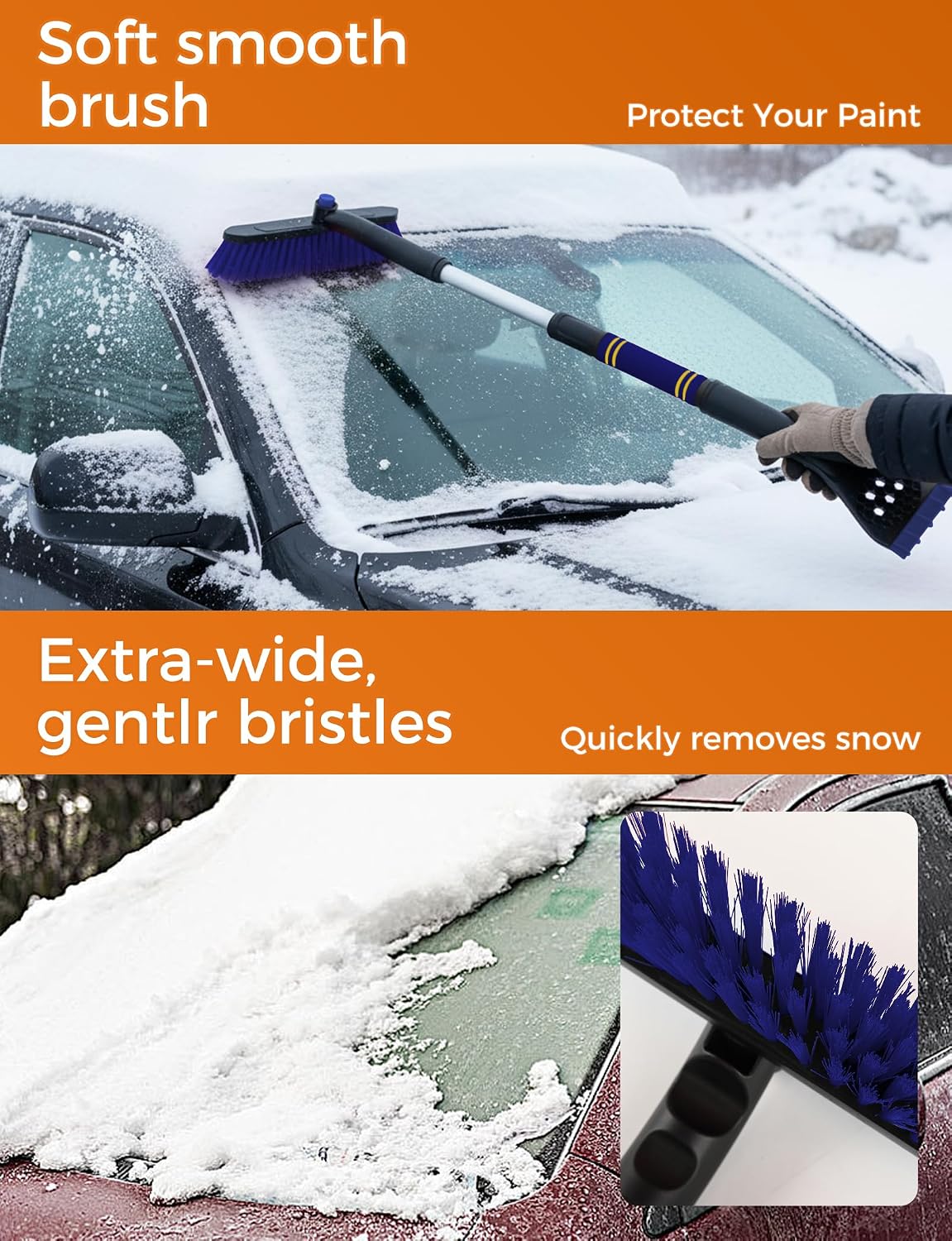 RASCADOR DE HIELO BFONS 34 PULGADAS CON CEPILLO PIVOTANTE AZUL Y NARANJA - 2