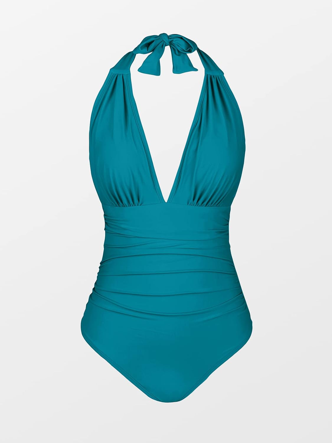 TRAJE DE BAÑO ENTERO MUJER CUPSHE DEEP V NECK HALTER AZUL CELESTE - 4