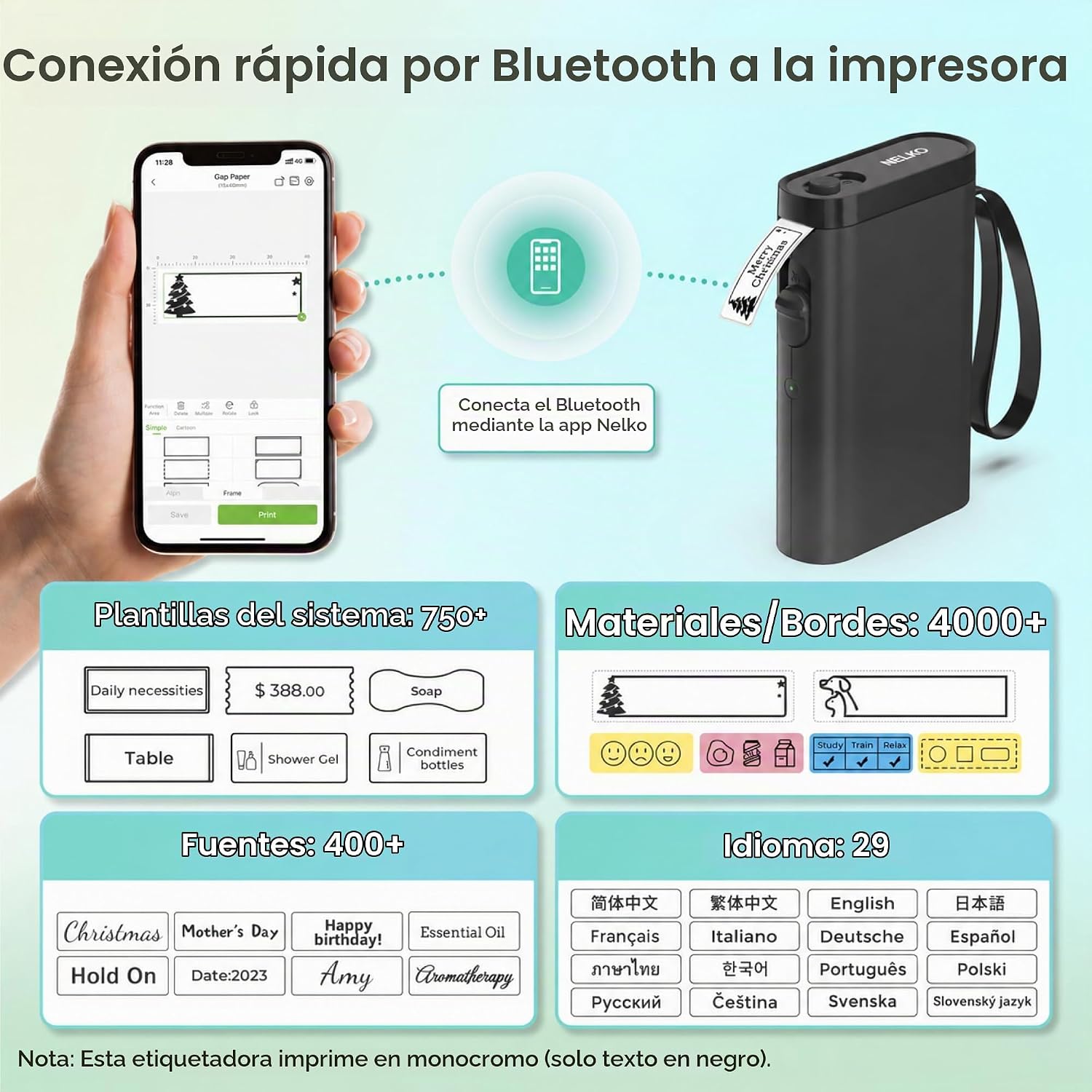 IMPRESORA DE ETIQUETAS NELKO P21 BLUETOOTH NEGRA - 2