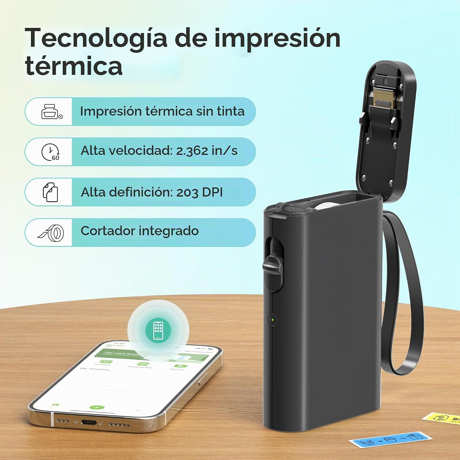 IMPRESORA DE ETIQUETAS NELKO P21 BLUETOOTH NEGRA - 5