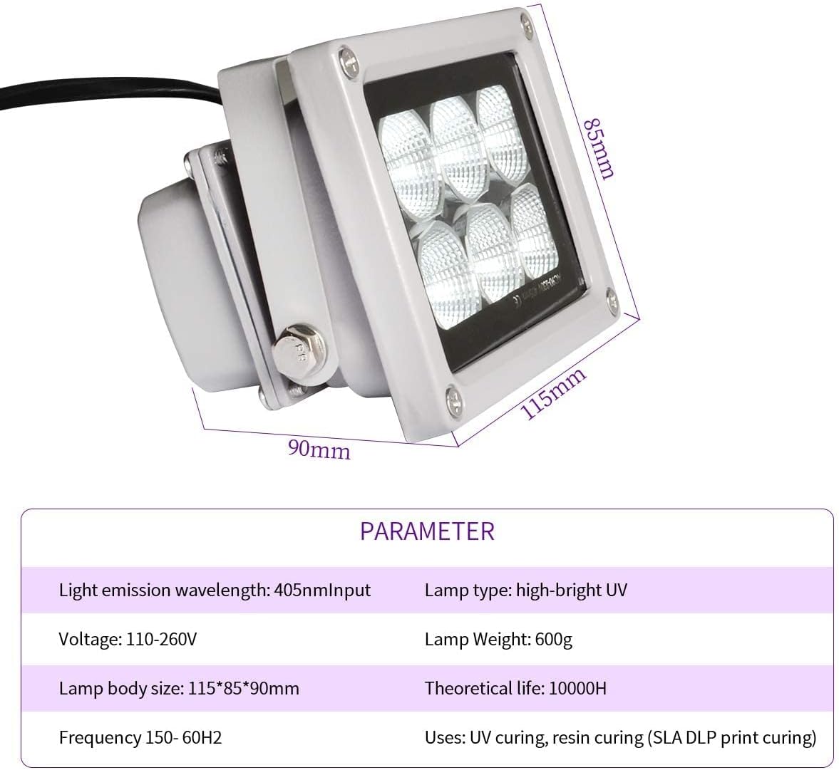 LÁMPARA DE CURADO UV PARA RESINA 3D GIANTARM 405NM 60W - 3