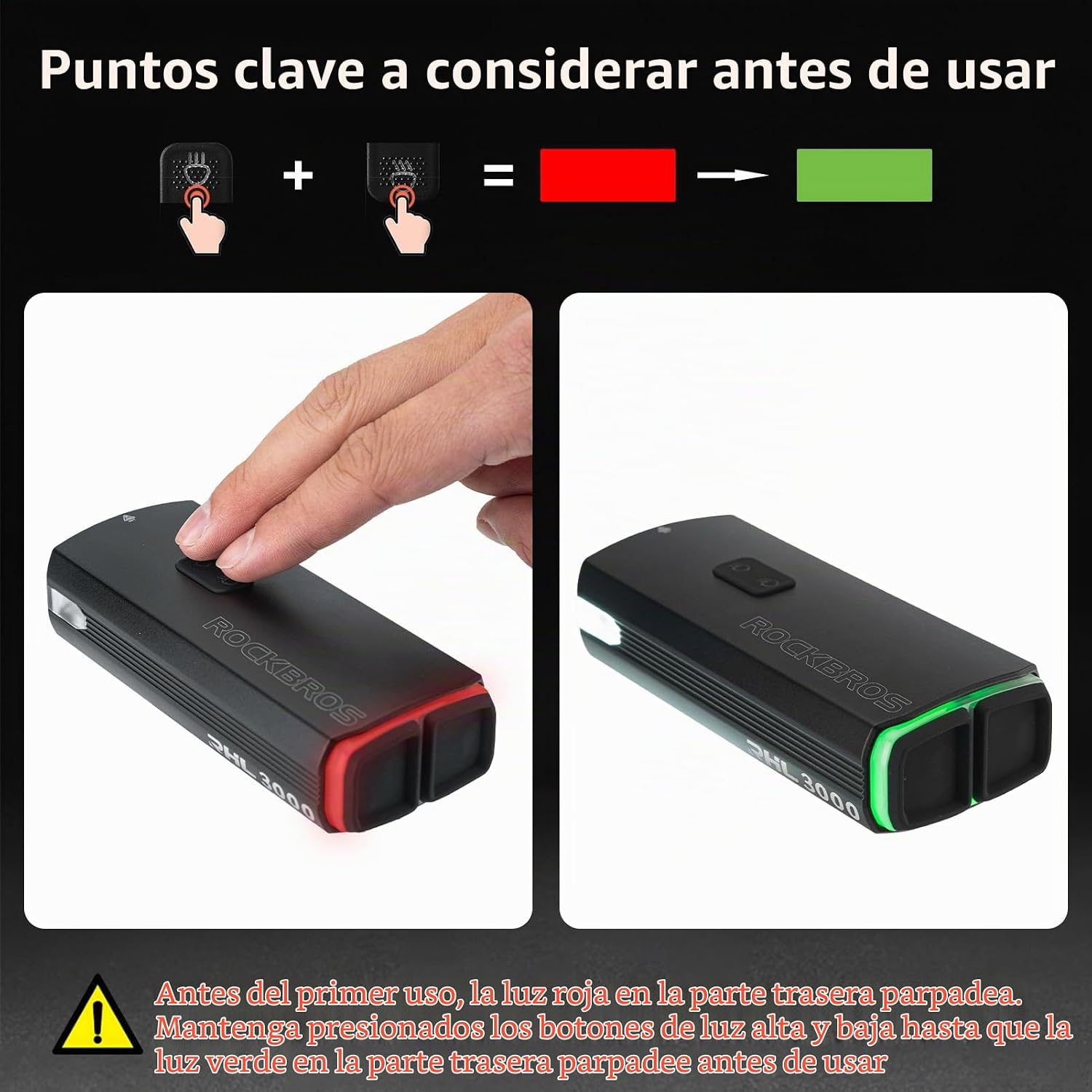 LUZ PARA BICICLETA ROCKBROS 3000 LÚMENES RECARGABLE USB-C - 2