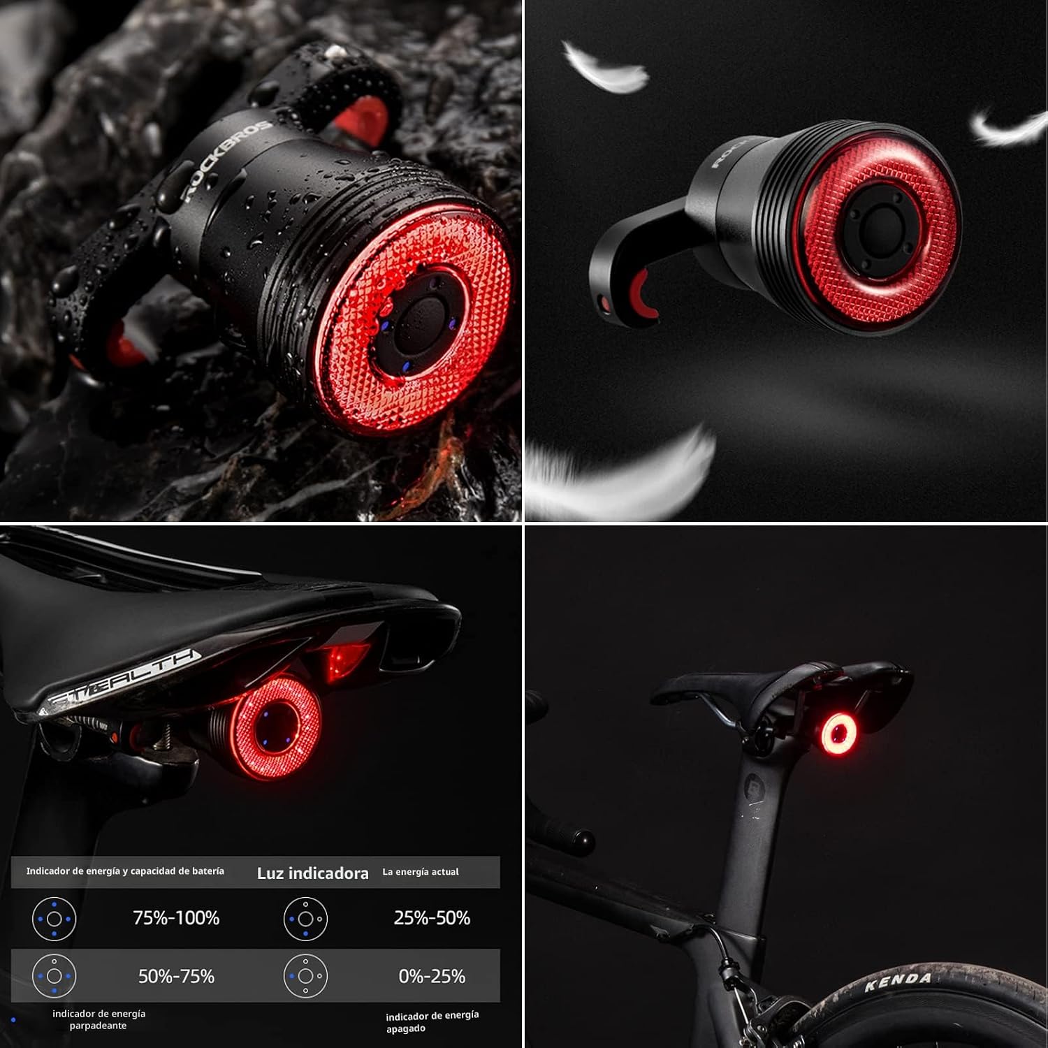 LUZ TRASERA PARA BICICLETA ROCKBROS Q5 DUAL BRACKET MOUNT - 5