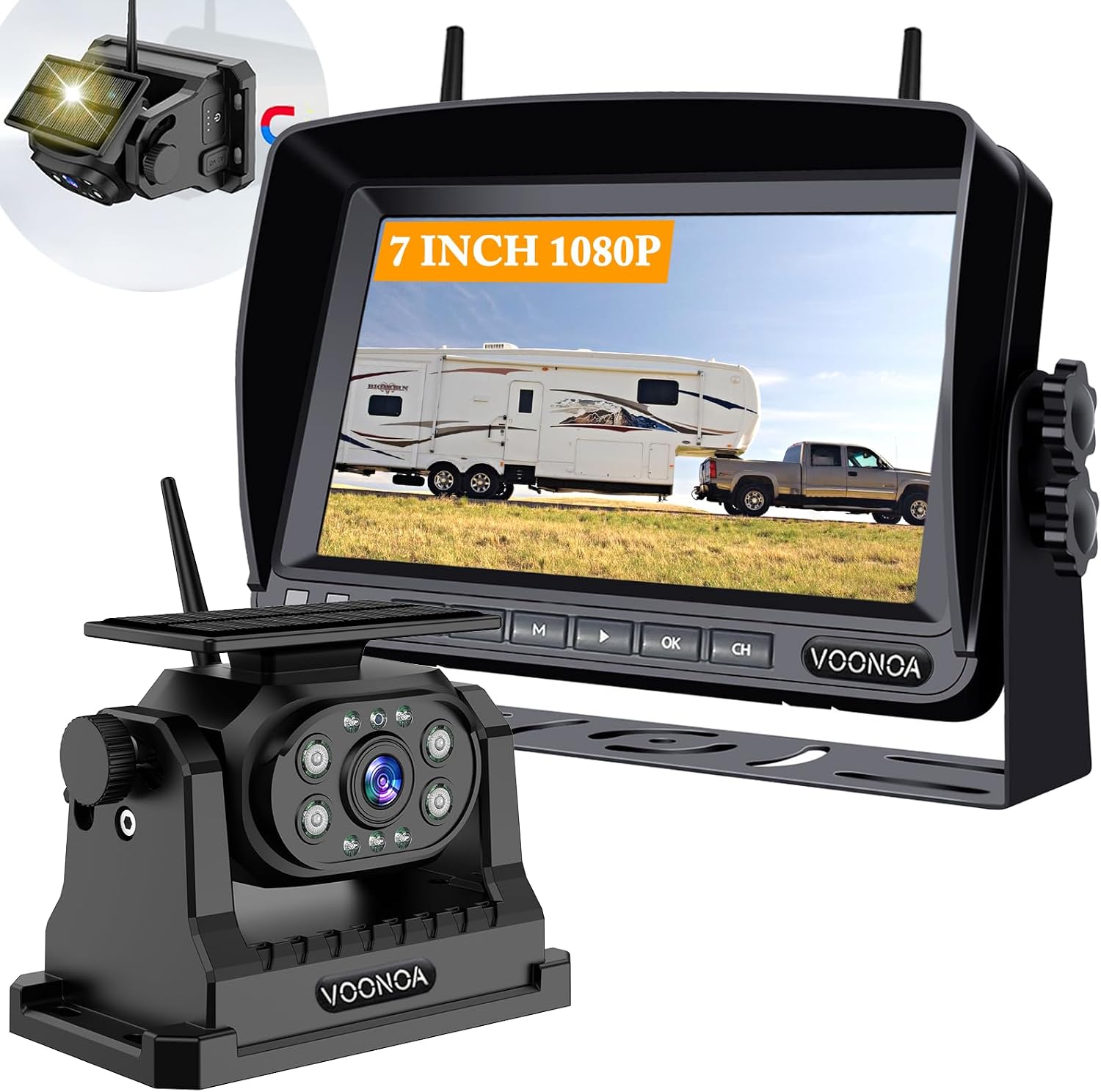 CÁMARA DE REVERSA INALÁMBRICA VOONOA VN003 CON BATERÍA 15000MAH Y MONITOR 7 PULGADAS 1080P - 1
