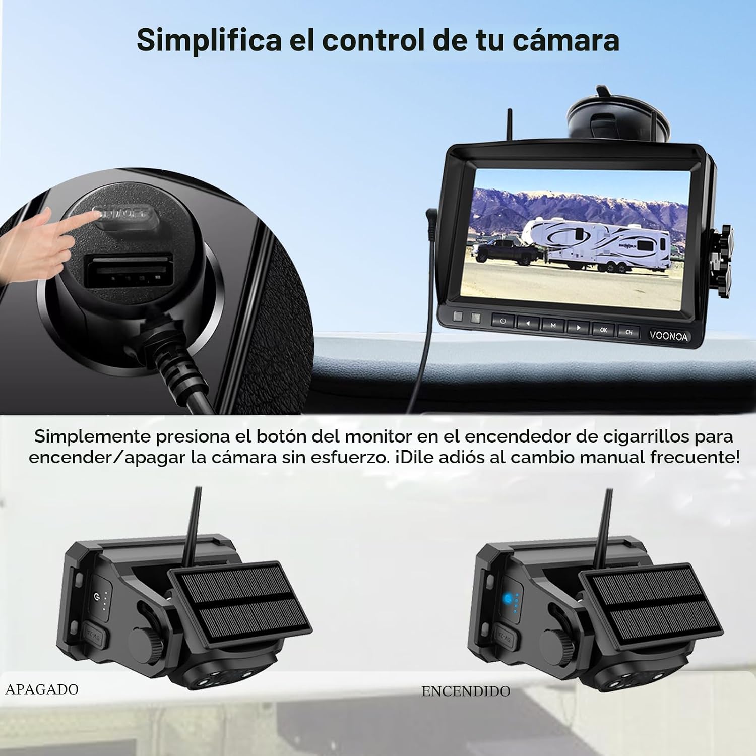 CÁMARA DE REVERSA INALÁMBRICA VOONOA VN003 CON BATERÍA 15000MAH Y MONITOR 7 PULGADAS 1080P - 3