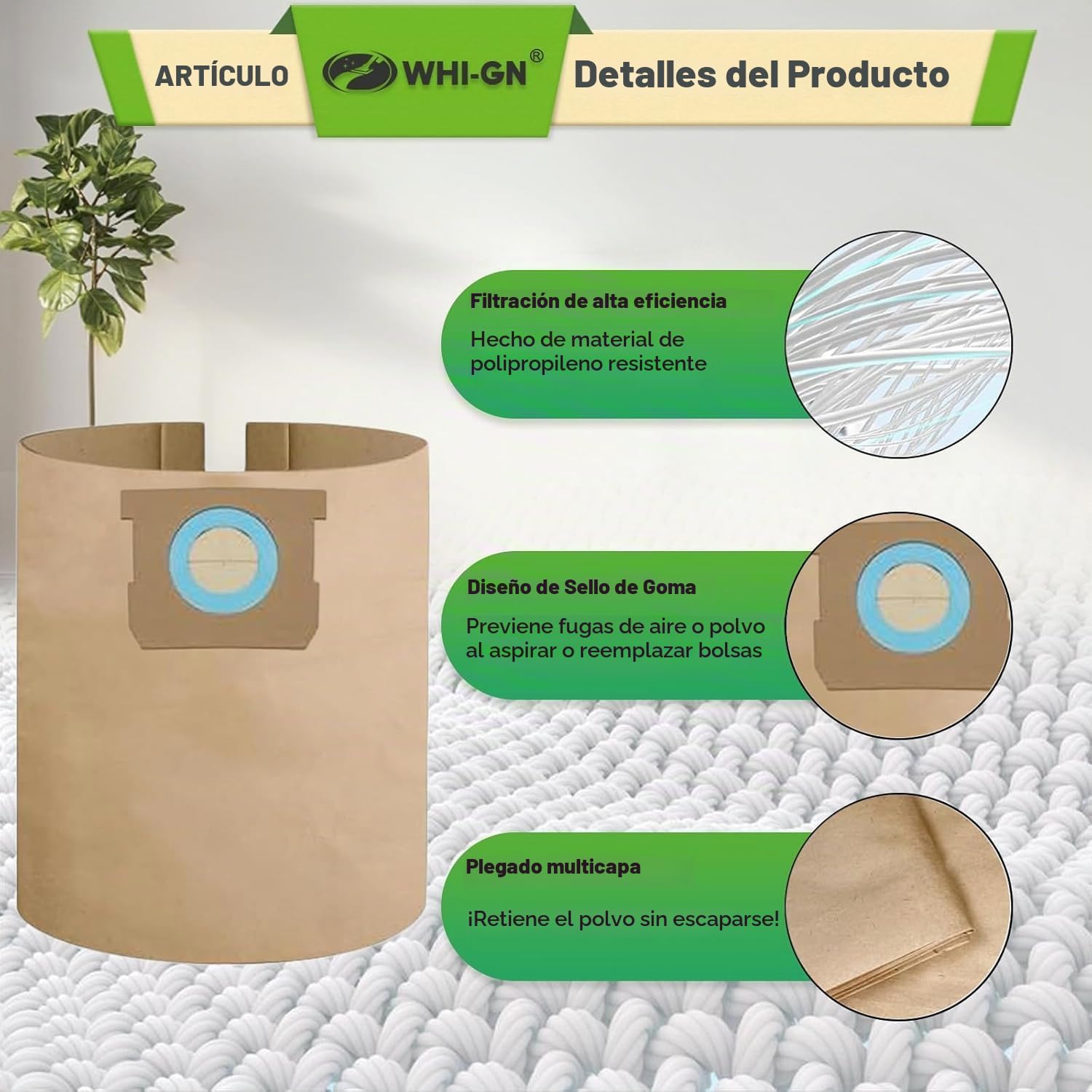 BOLSAS PARA ASPIRADORA WHI-GN DXVA19-4104 PARA DEWALT 5-8 GALONES 15 UNIDADES - 4