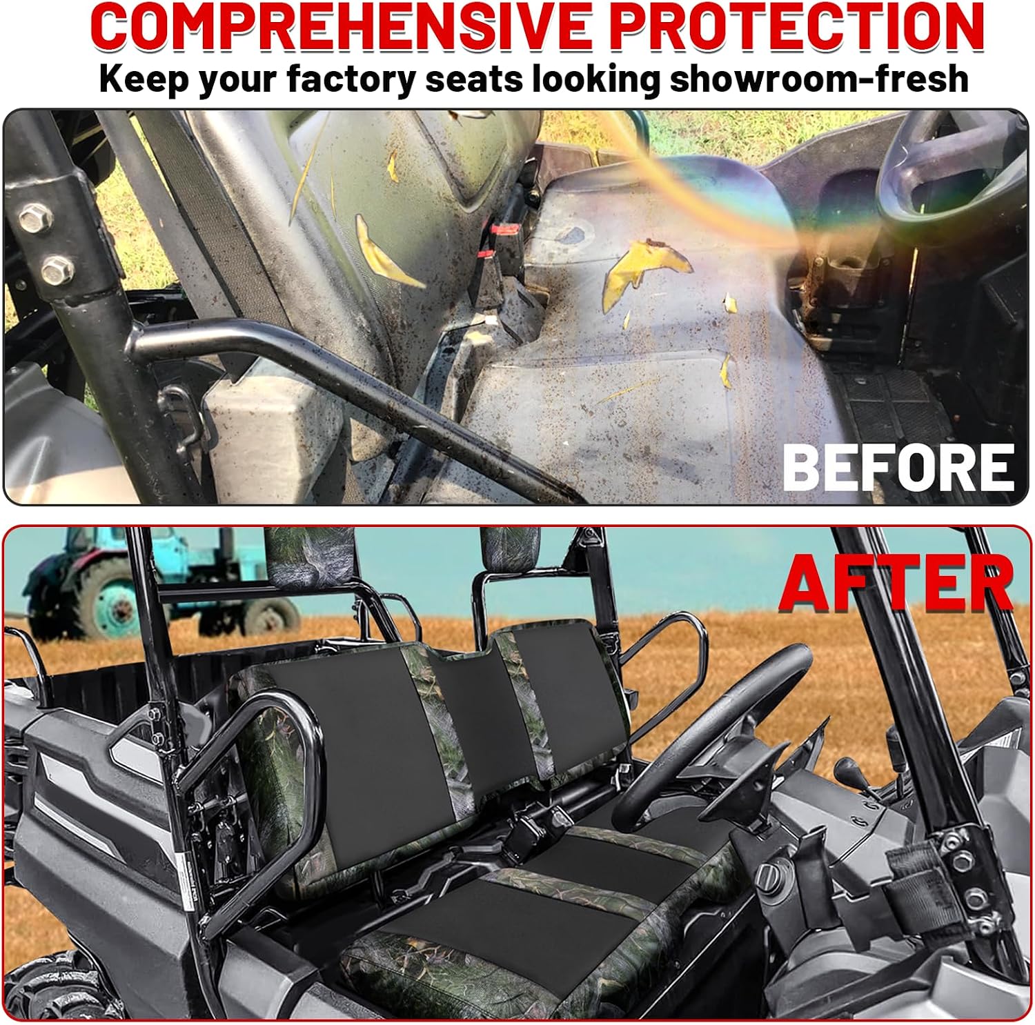 FUNDA PARA ASIENTO STARKNIGHTMT COMPATIBLE CON PIONEER 700 700-4 2014-2025 CAMUFLAJE NEGRO - 3