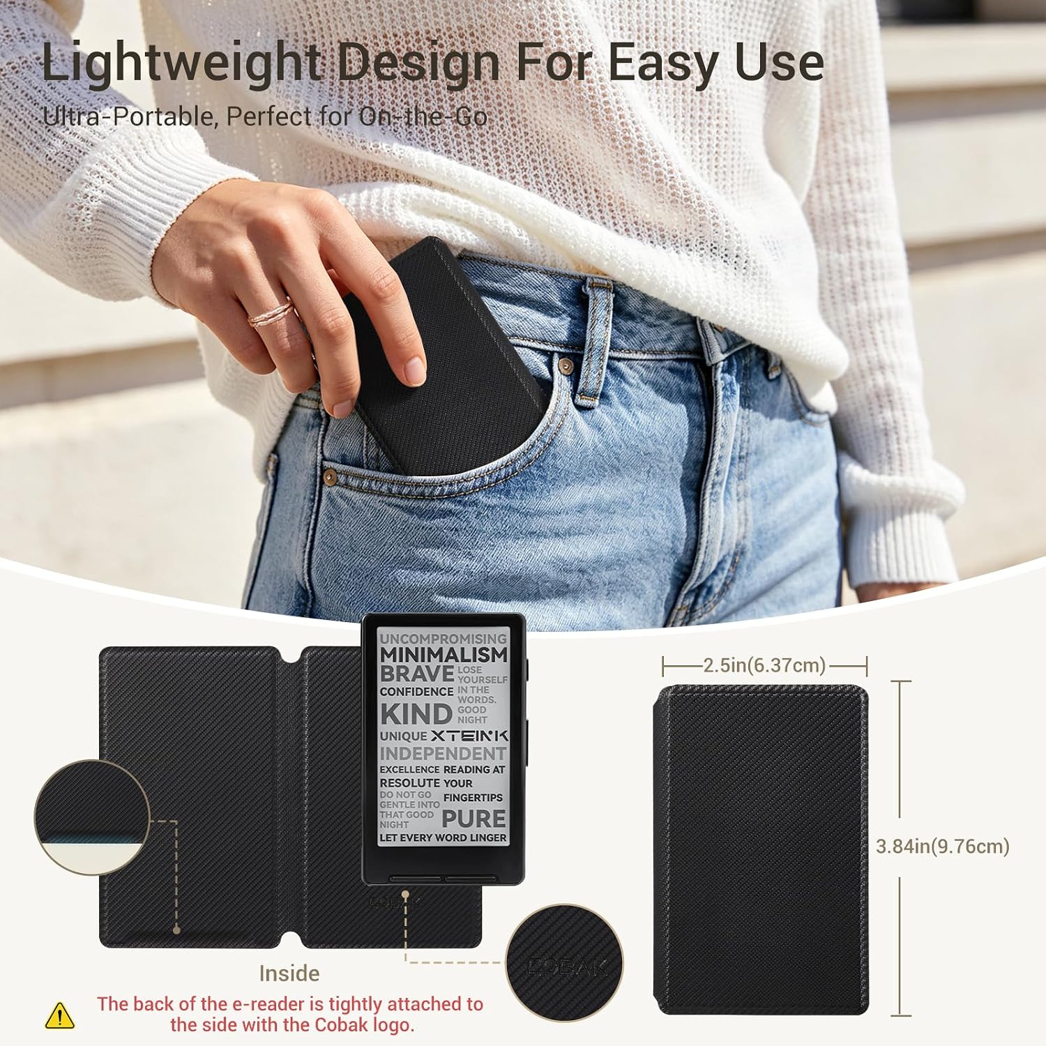 ESTUCHE COBAK MAGNETIC PARA LECTOR XTEINK X3 3.7' PU CUERO FIBRA DE CARBONO NEGRO - 3