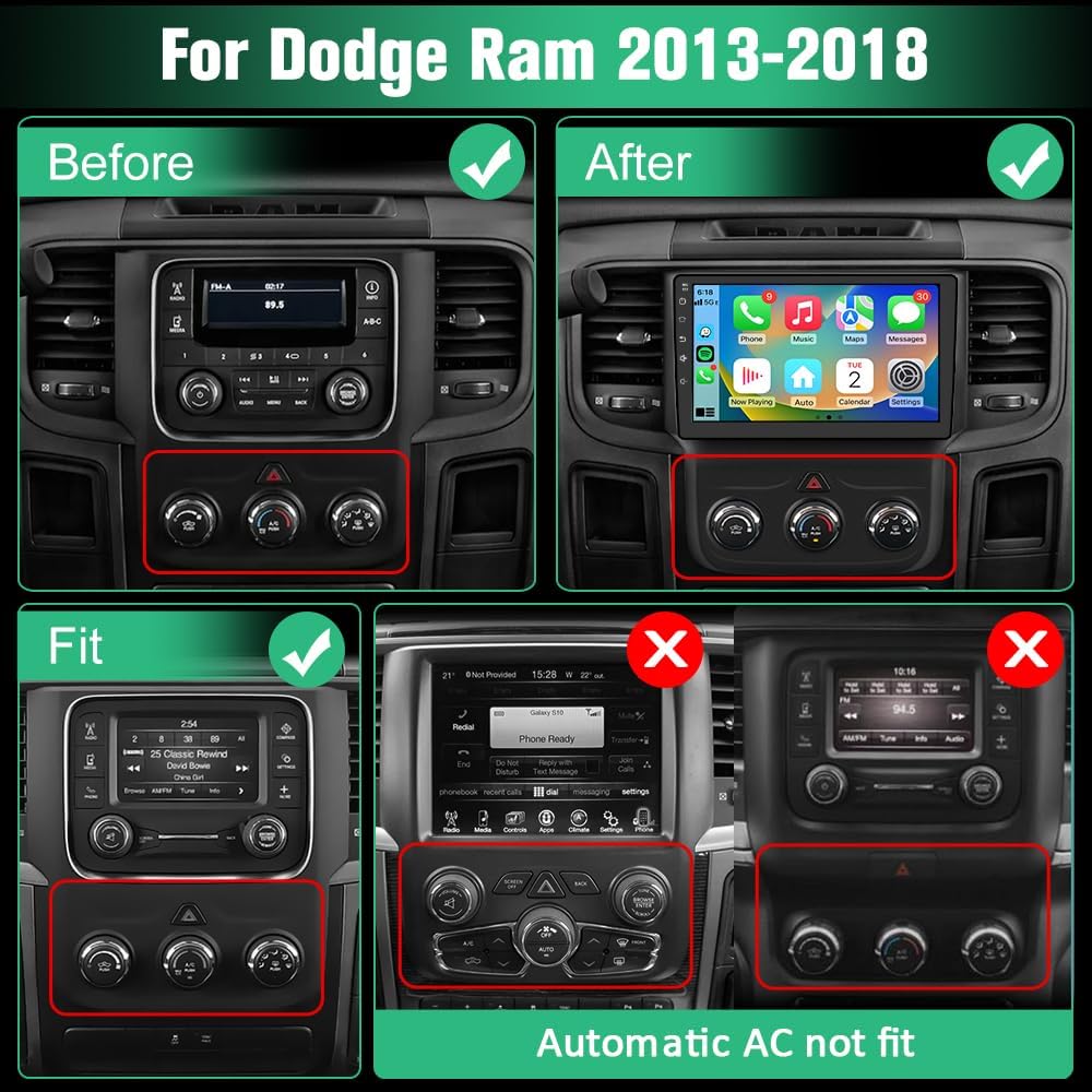 RADIO ESTÉREO PARA AUTO JUNSUN PARA DODGE RAM 1500 2500 3500 2013-2018 ANDROID 13 2GB+64GB - 2