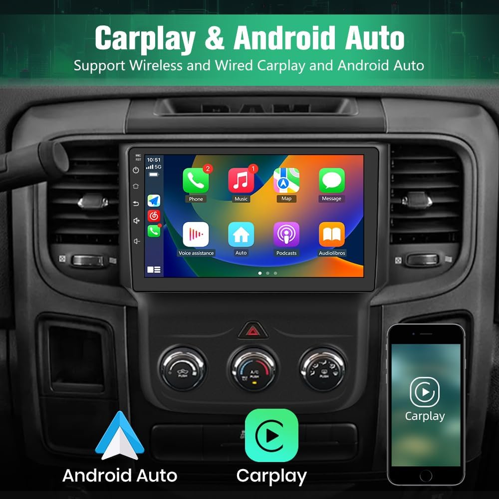 RADIO ESTÉREO PARA AUTO JUNSUN PARA DODGE RAM 1500 2500 3500 2013-2018 ANDROID 13 2GB+64GB - 3