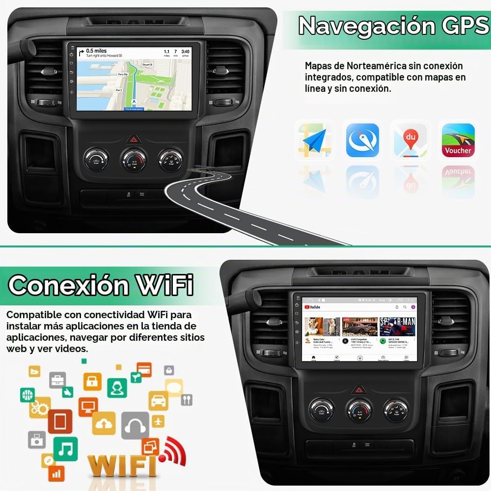 RADIO ESTÉREO PARA AUTO JUNSUN PARA DODGE RAM 1500 2500 3500 2013-2018 ANDROID 13 2GB+64GB - 4