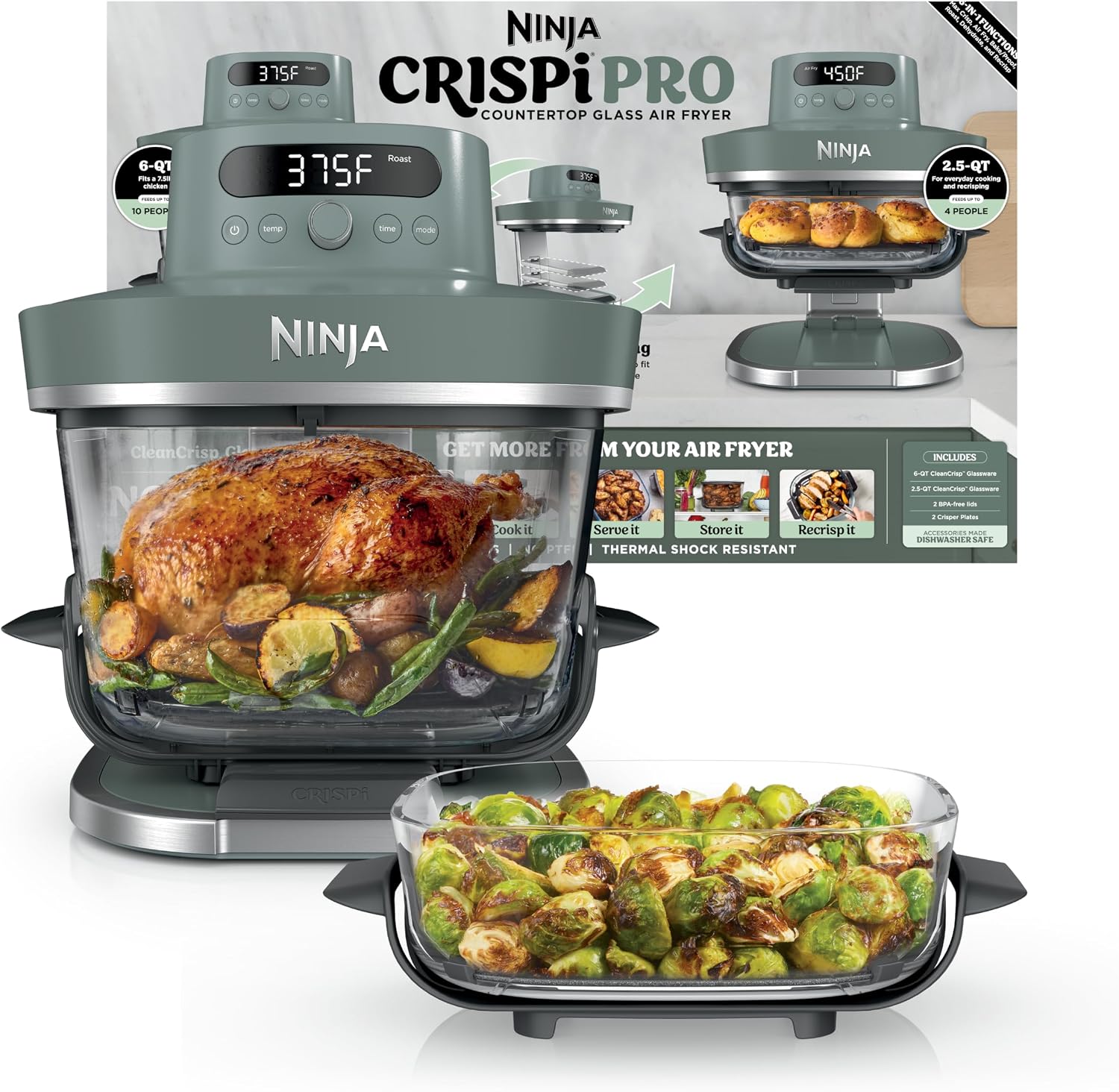 FREIDORA DE AIRE NINJA CRISPI PRO GLASS 6 EN 1 AMBAR 6 QT - 1