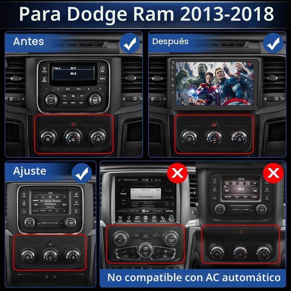 ESTÉREO PARA AUTO JUNSUN PARA DODGE RAM 1500 2500 3500 2013-2018 4GB+64GB - 2