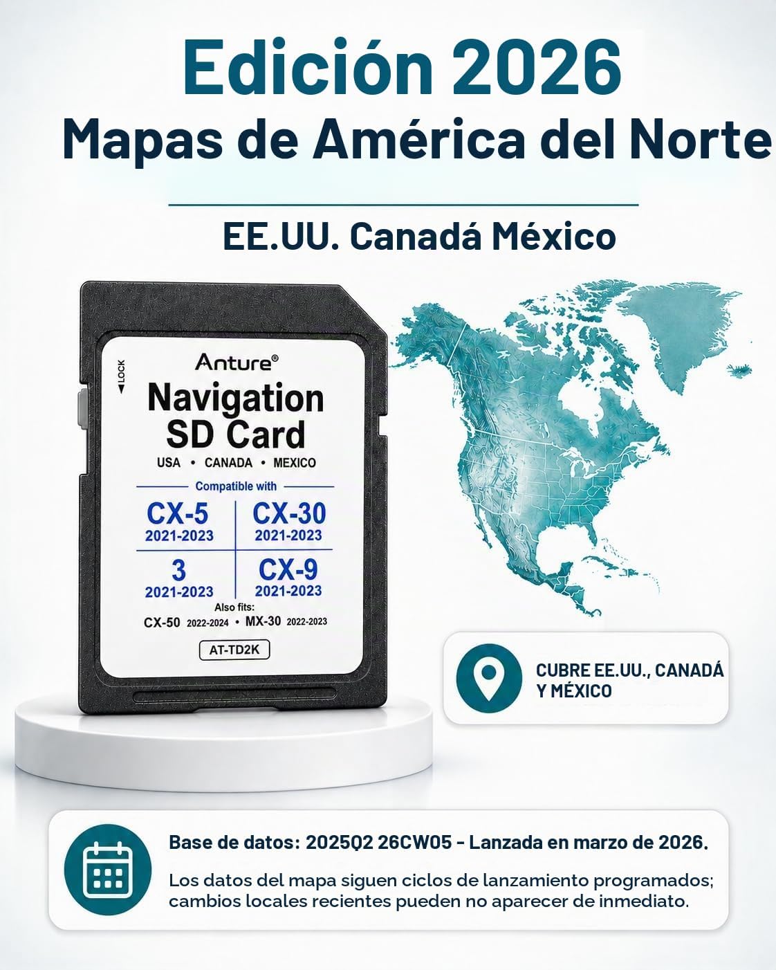 TARJETA SD DE NAVEGACIÓN GPS ANTURE 2026 PARA MAZDA CX-5 CX-30 CX-9 Y MAZDA3 2021-2023 - 2