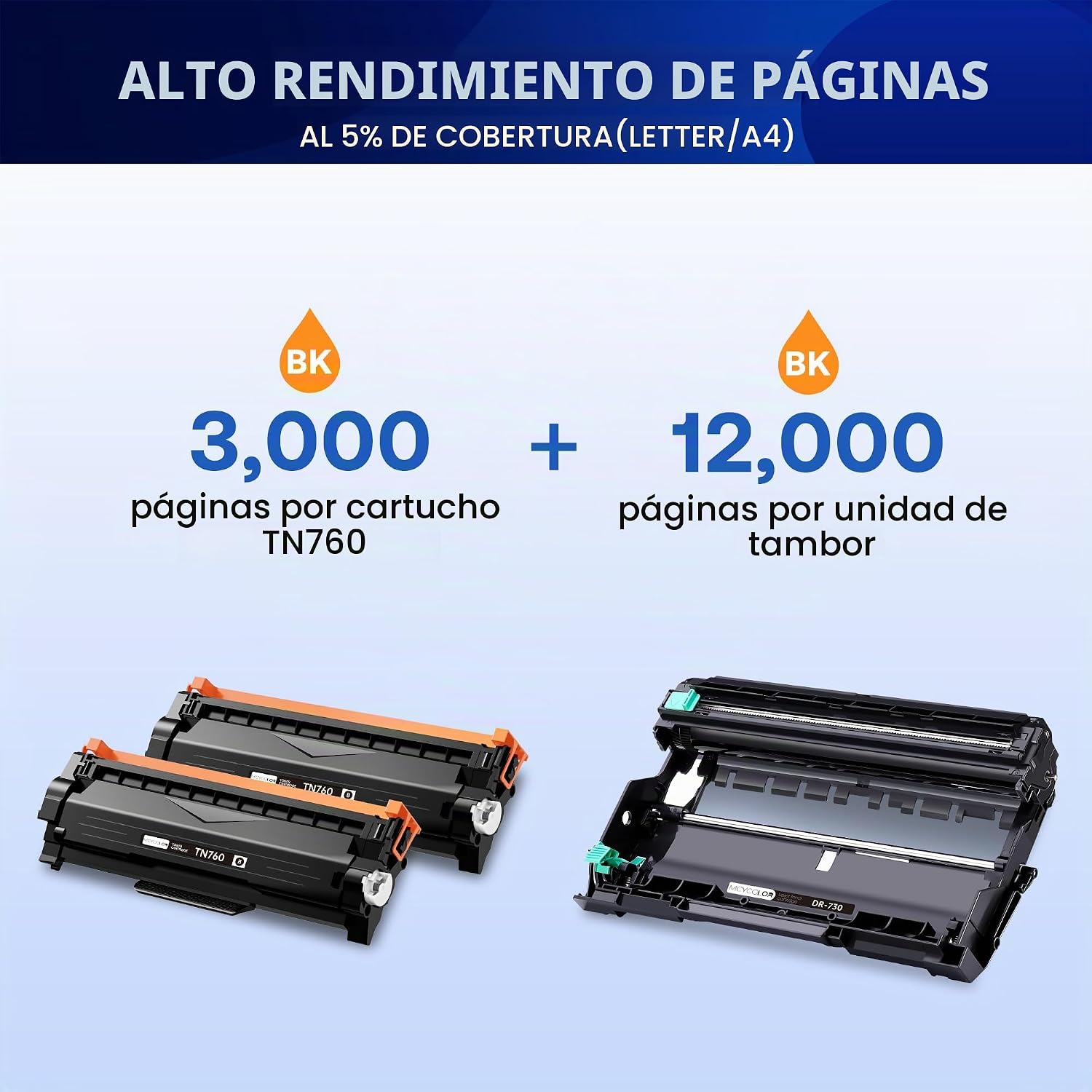 TÓNER Y TAMBOR PARA BROTHER TN760 DR730 MCYCOLOR - 3