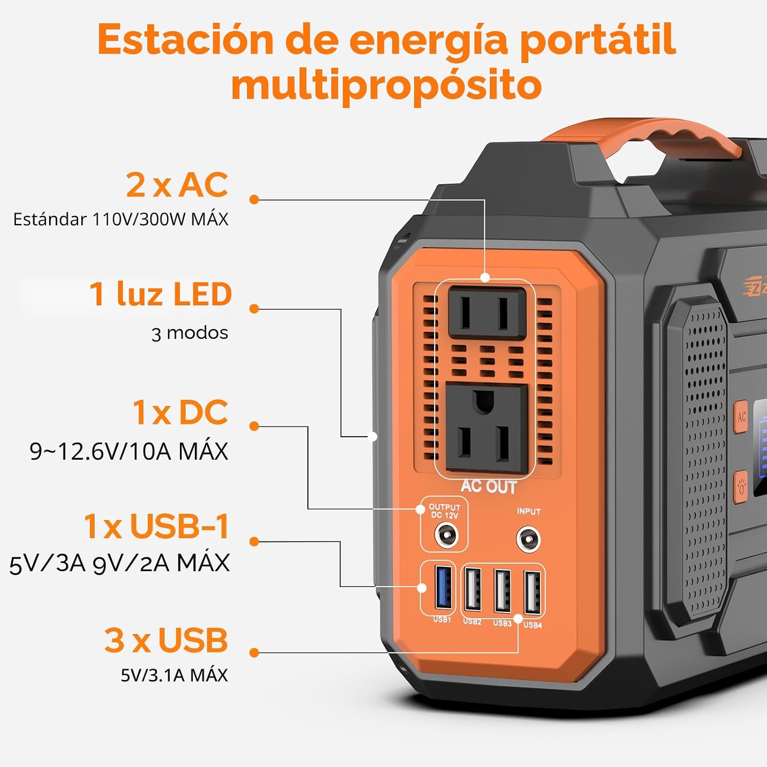 GENERADOR ELÉCTRICO PORTÁTIL ZEROKOR 300W 280WH SIN PANEL SOLAR - 4