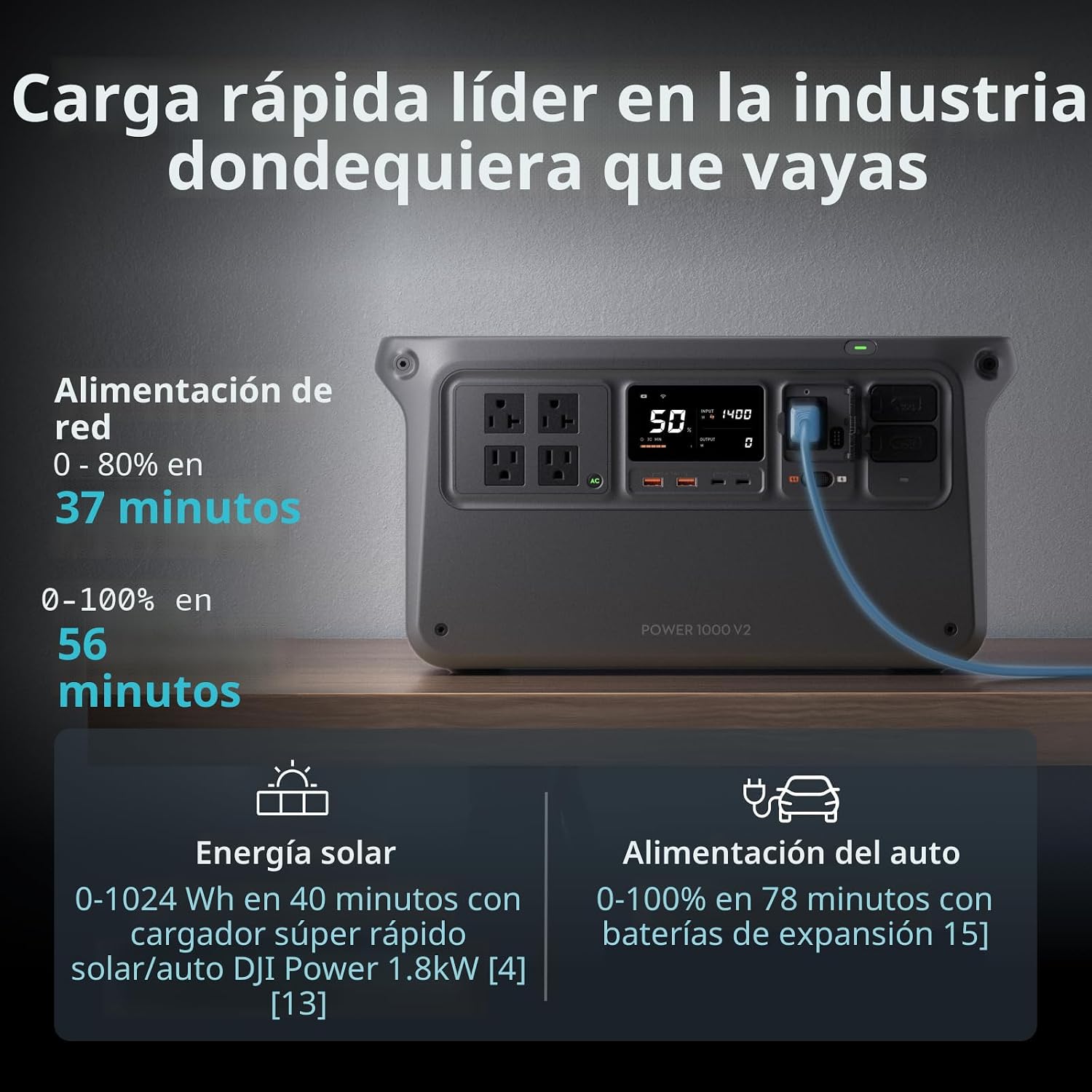 GENERADOR ELÉCTRICO PORTÁTIL DJI POWER 1000 V2 1024WH BATERÍA LFP - 3