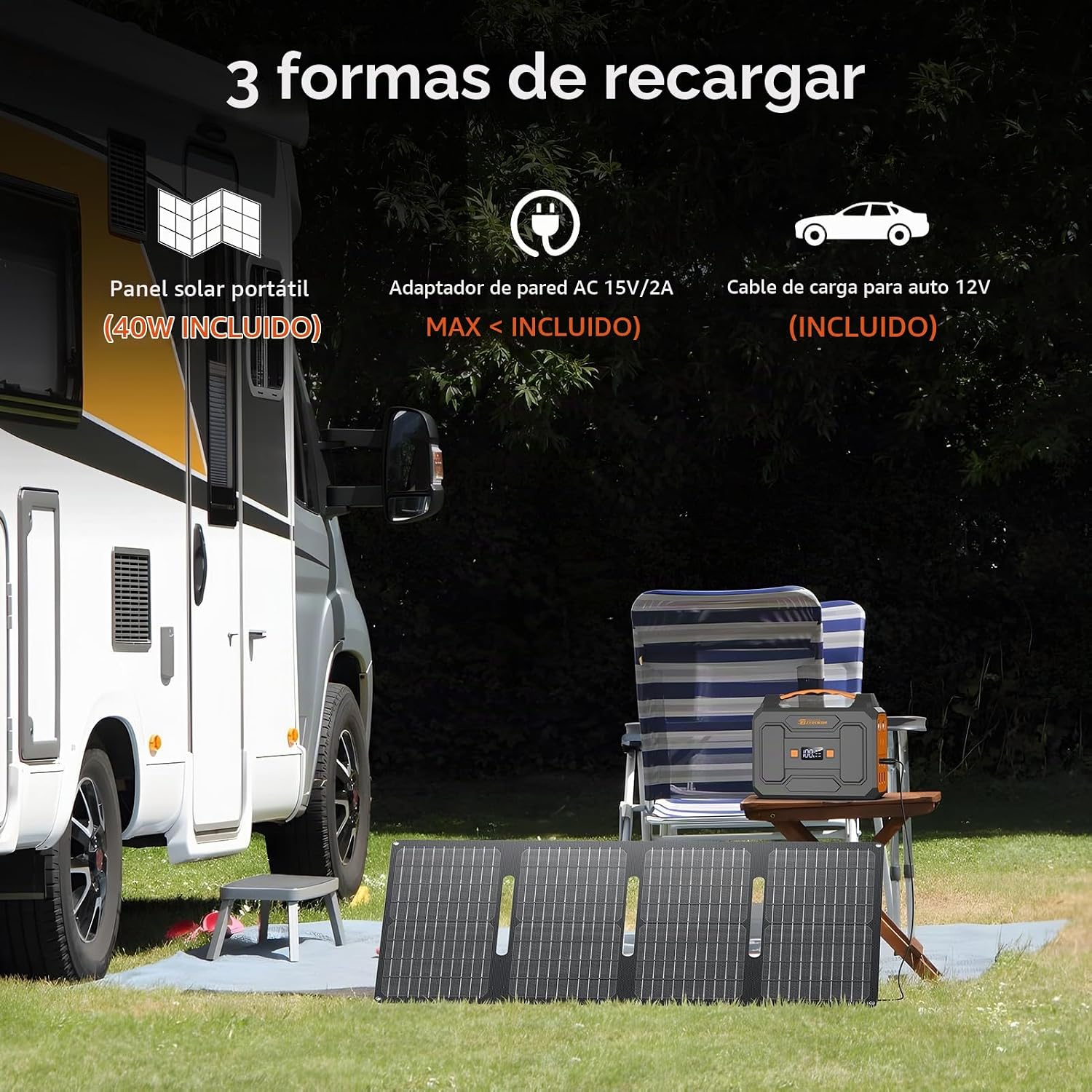 GENERADOR ELÉCTRICO PORTÁTIL ZEROKOR 100W CON PANEL SOLAR 40W - 4