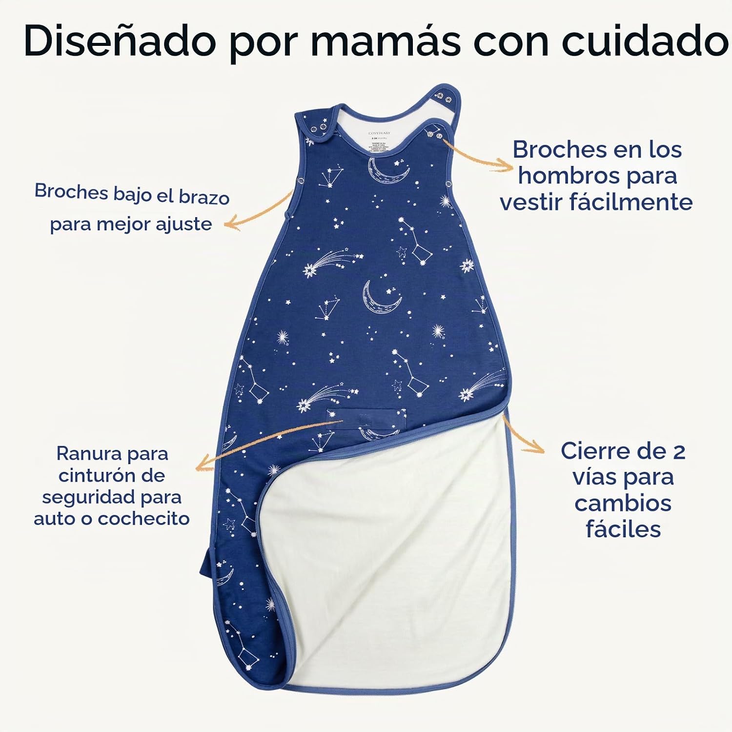 SACO DE DORMIR PARA BEBÉ COSYDIARY MERINO WOOL Y COTTON TALLA UNIVERSAL AJUSTABLE CON CIERRE 2 VÍAS - 4