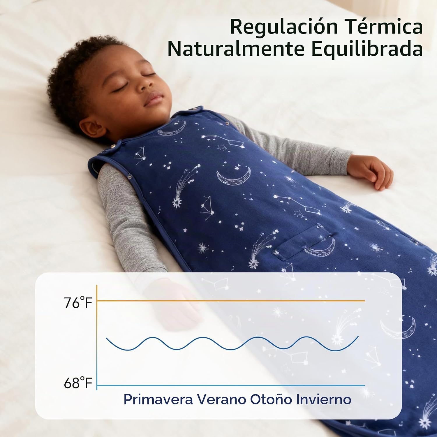 SACO DE DORMIR PARA BEBÉ COSYDIARY MERINO WOOL Y COTTON TALLA UNIVERSAL AJUSTABLE CON CIERRE 2 VÍAS - 5