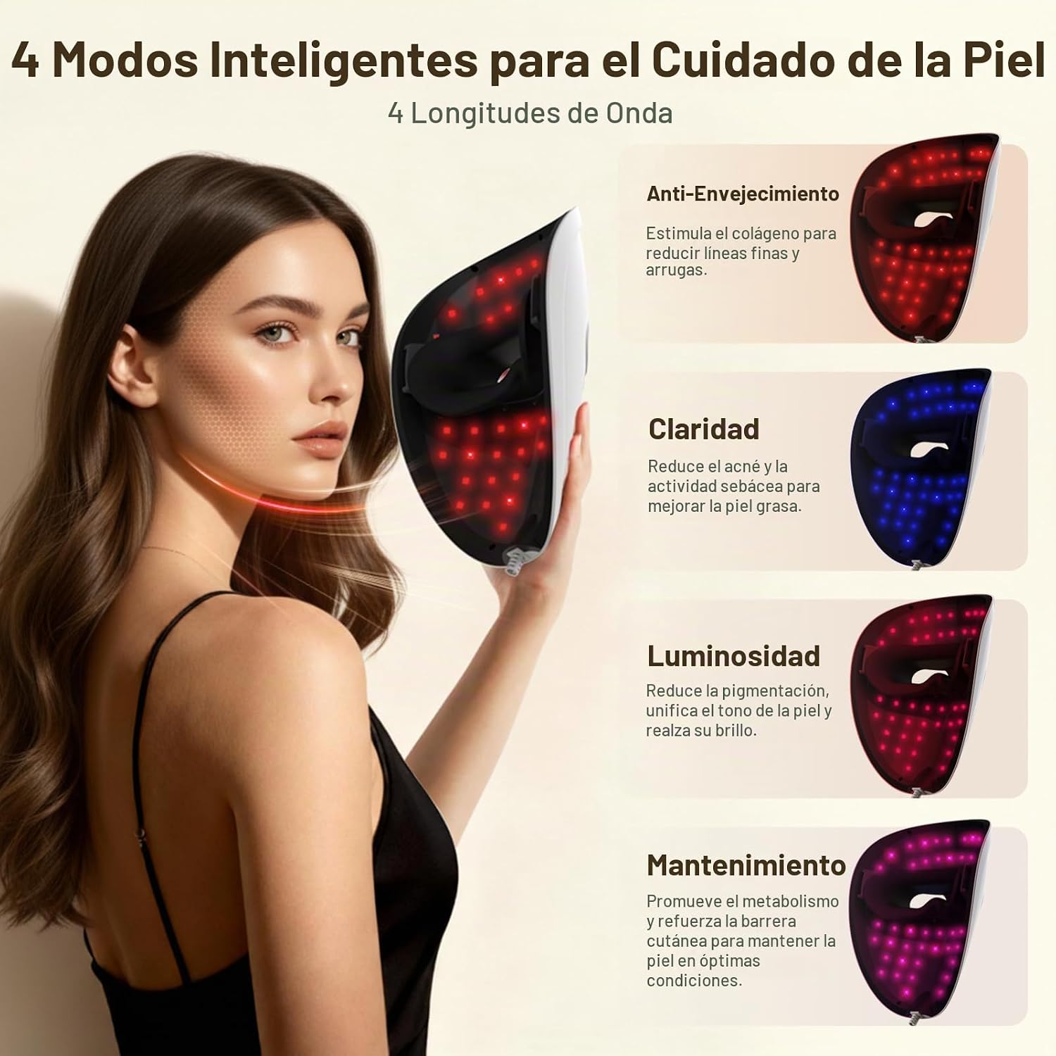 MÁSCARA FACIAL LED 3 EN 1 GLEELAR CON TERAPIA DE LUZ ROJA APROBADA POR FDA - 2