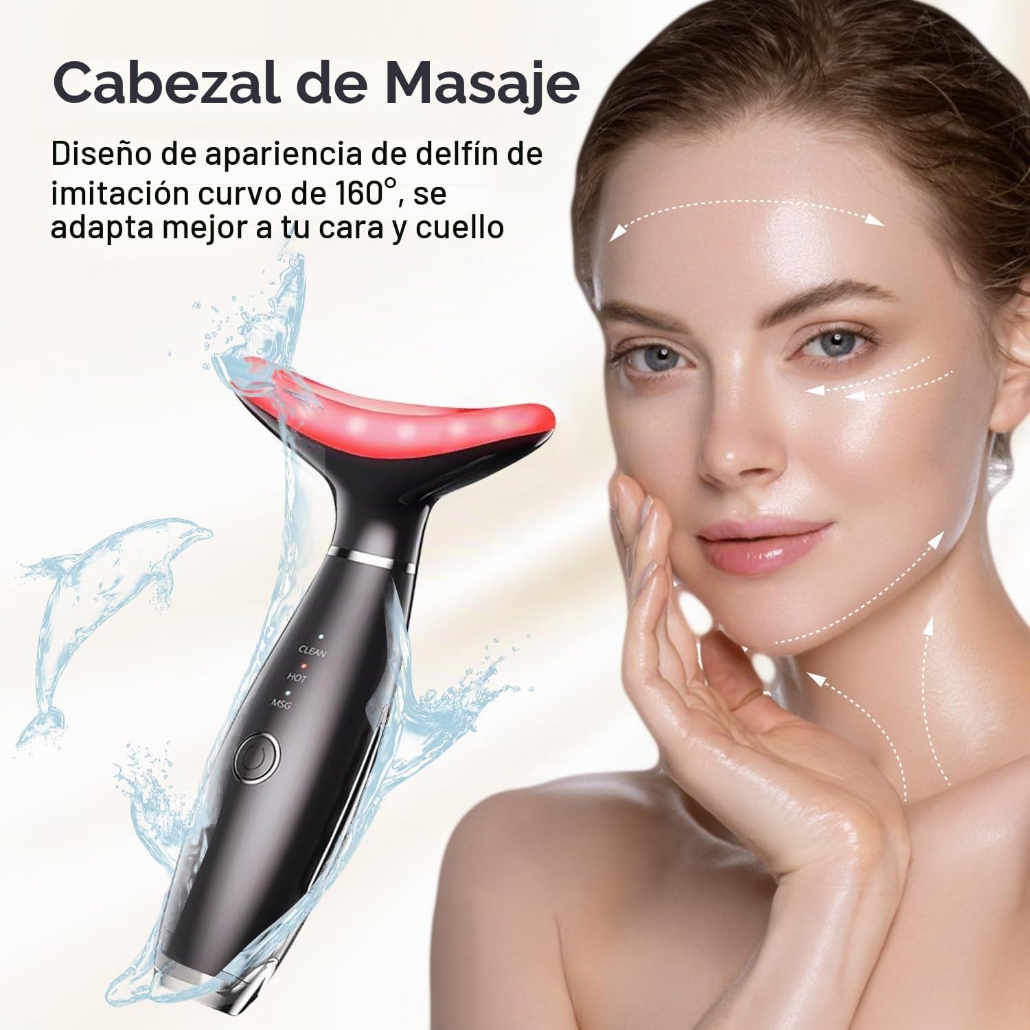 MASAJEADOR FACIAL TLINNA 7 COLORES RED-LIGHT TERAPIA PARA ROSTRO Y CUELLO VIBRATORIO NEGRO - 5