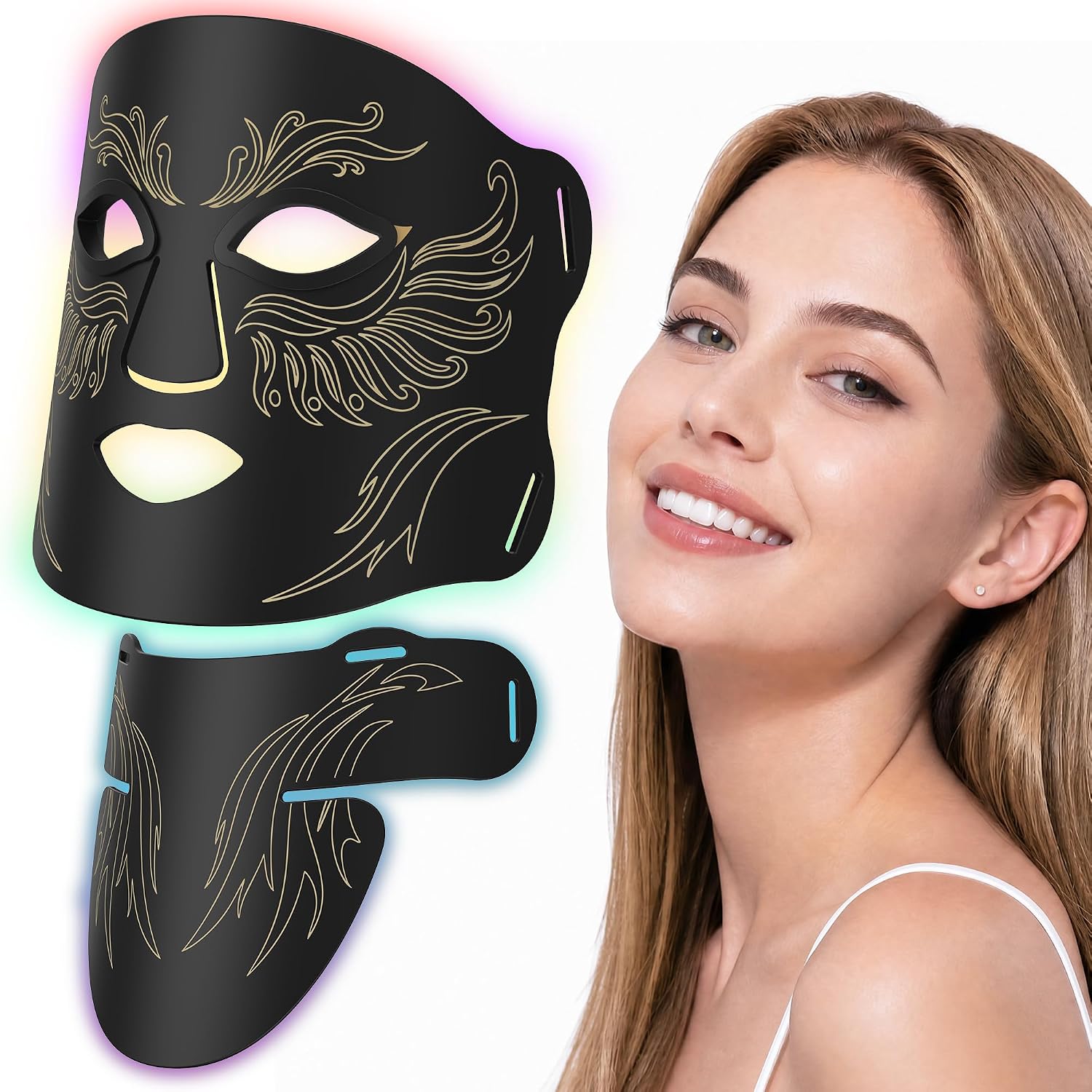 MÁSCARA DE TERAPIA DE LUZ ROJA QYNERA M09 850NM NIR RECARGABLE PARA ROSTRO Y CUELLO NEGRA - 1