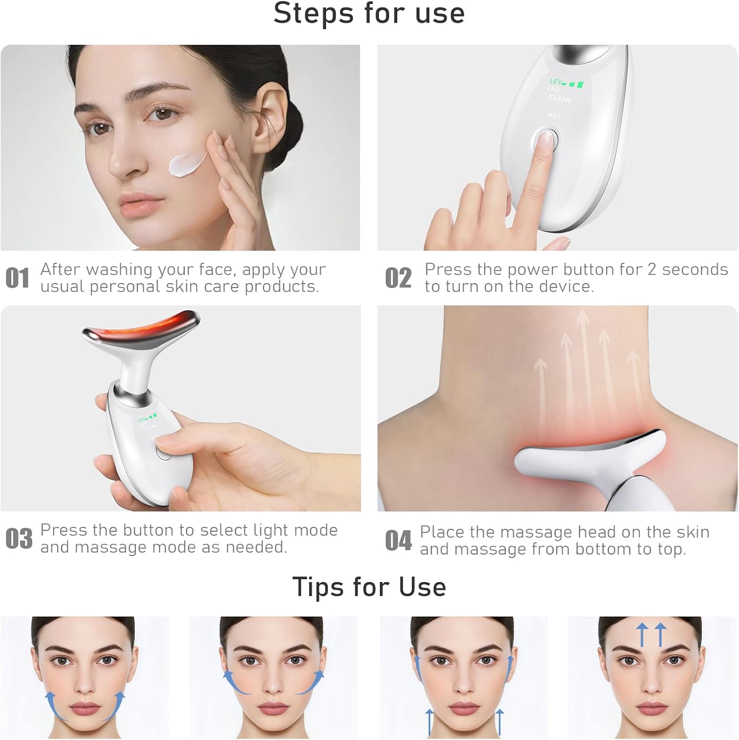 DISPOSITIVO ELÉCTRICO PARA LIFTING FACIAL Y DE CUELLO COCOBEEN BLANCO - 5
