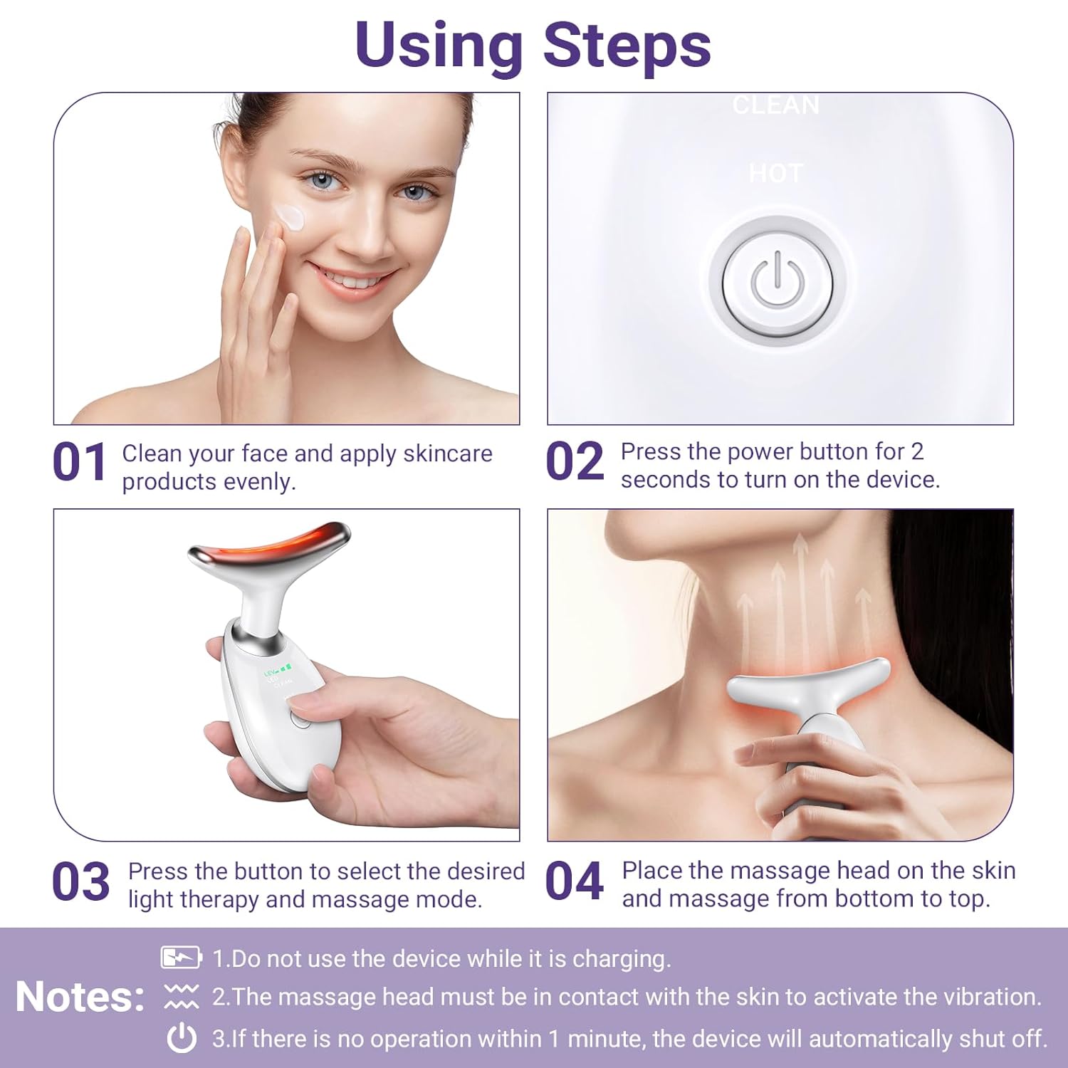 MASAJEADOR FACIAL Y DE CUELLO KYOTTANI 3 MODOS CON VIBRACIÓN BLANCO - 3