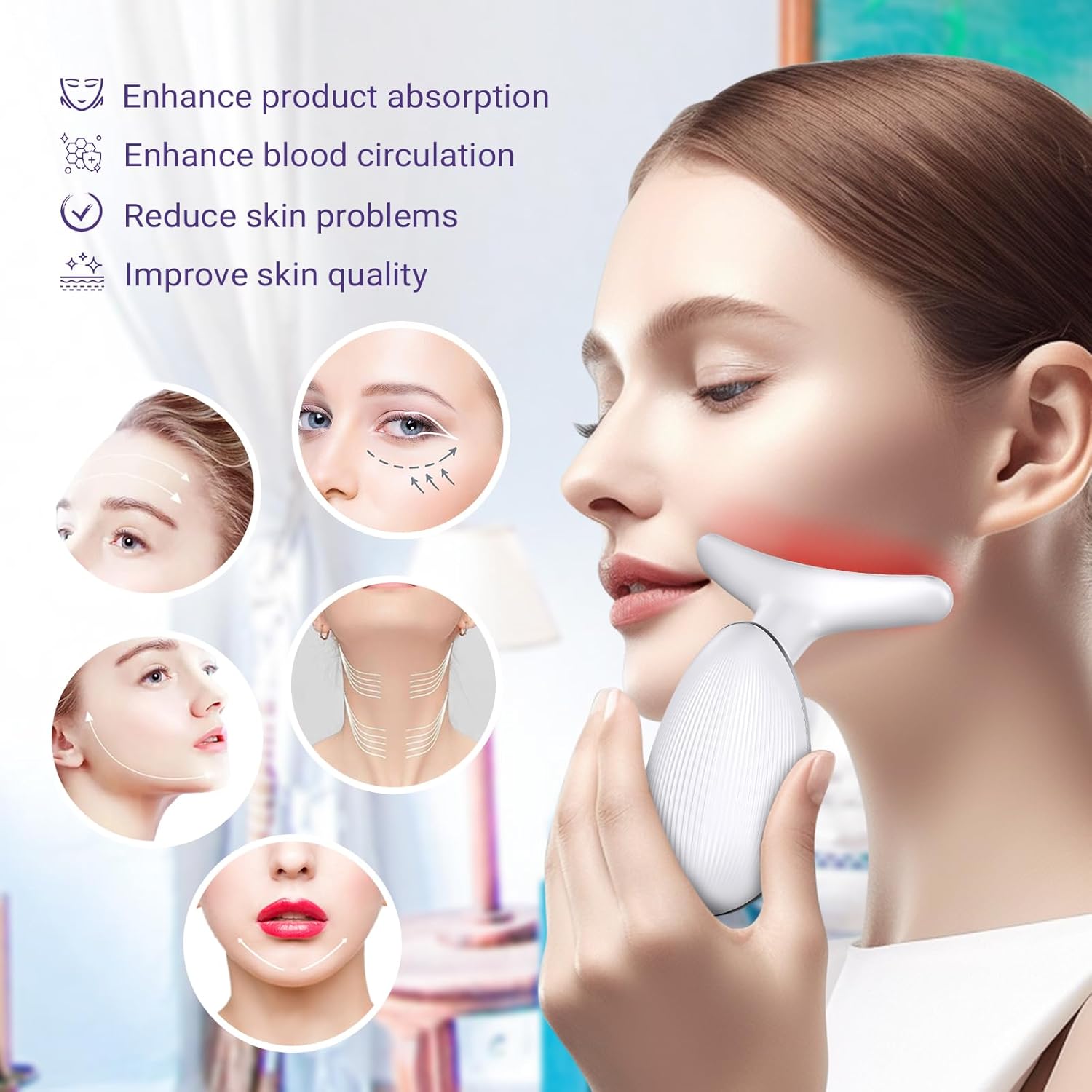 MASAJEADOR FACIAL Y DE CUELLO KYOTTANI 3 MODOS CON VIBRACIÓN BLANCO - 4