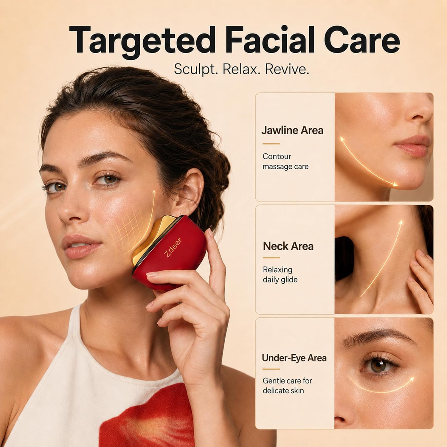 HERRAMIENTA ELÉCTRICA GUA SHA ZDEER GS5 CON LUZ ROJA PARA MASAJE FACIAL ROJO - 2
