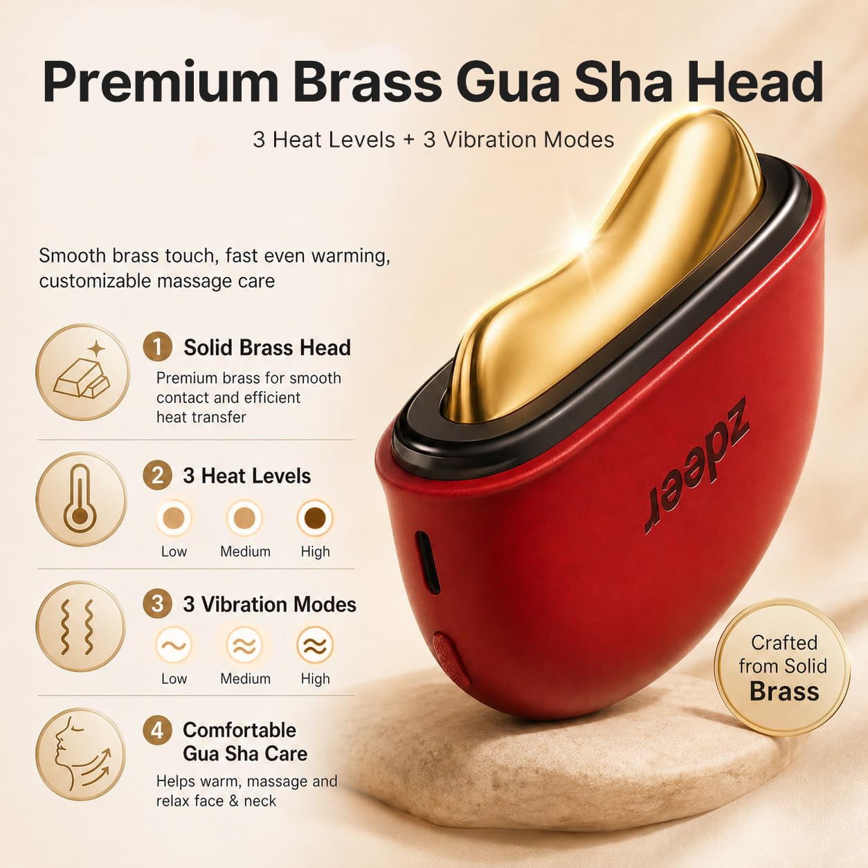 HERRAMIENTA ELÉCTRICA GUA SHA ZDEER GS5 CON LUZ ROJA PARA MASAJE FACIAL ROJO - 4
