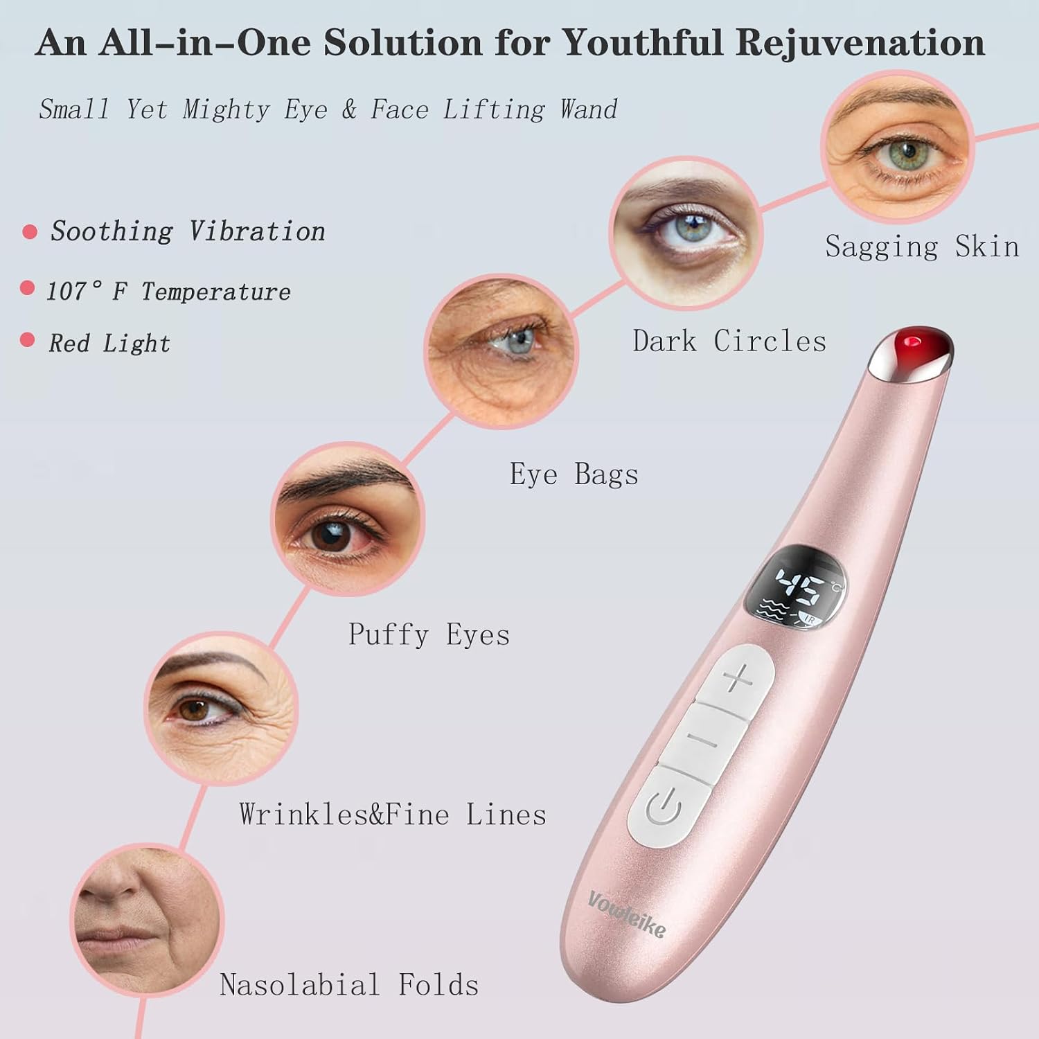 DISPOSITIVO PARA OJOS VOWLEIKE HEATED EYE WAND 3 EN 1 COLOR DORADO ROSA - 2