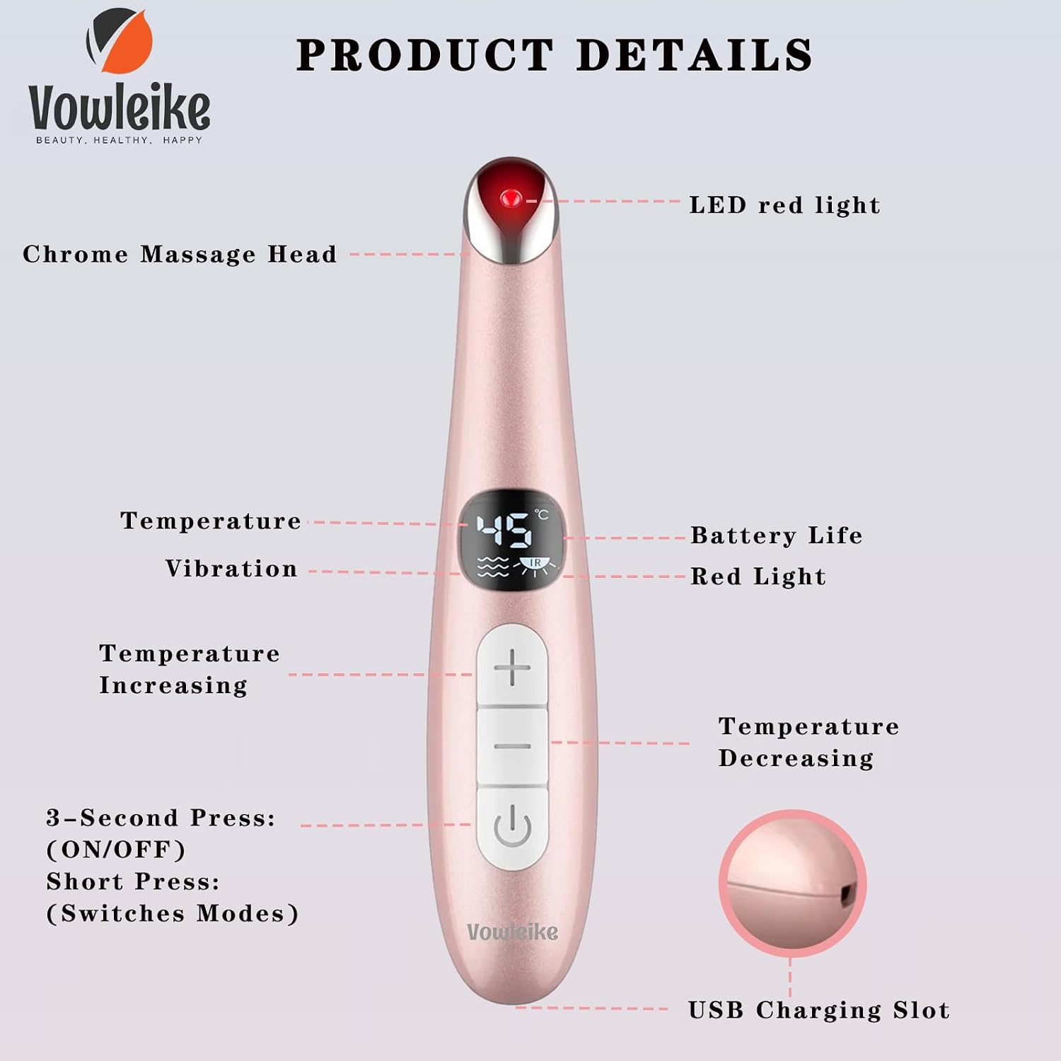 DISPOSITIVO PARA OJOS VOWLEIKE HEATED EYE WAND 3 EN 1 COLOR DORADO ROSA - 4