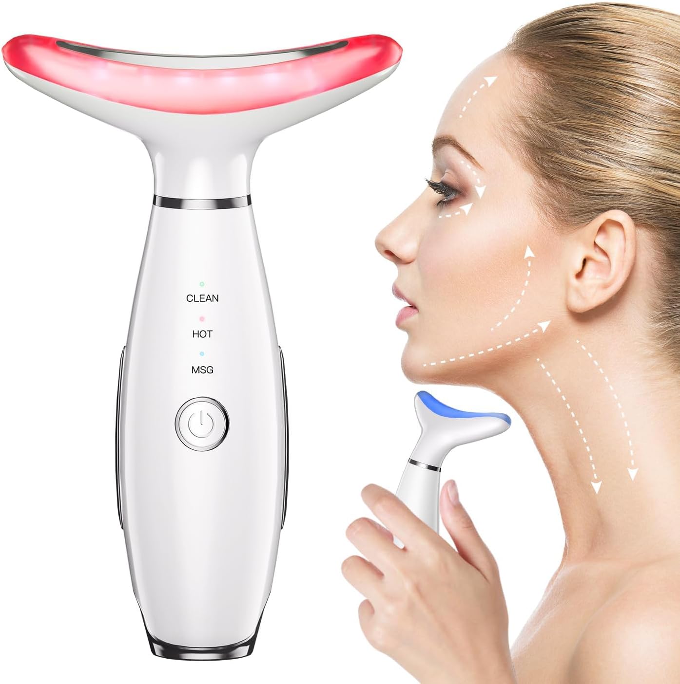 MASAJEADOR FACIAL TLINNA 7 COLORES LUZ ROJA TERAPIA PARA ROSTRO Y CUELLO VIBRATORIO BLANCO - 1