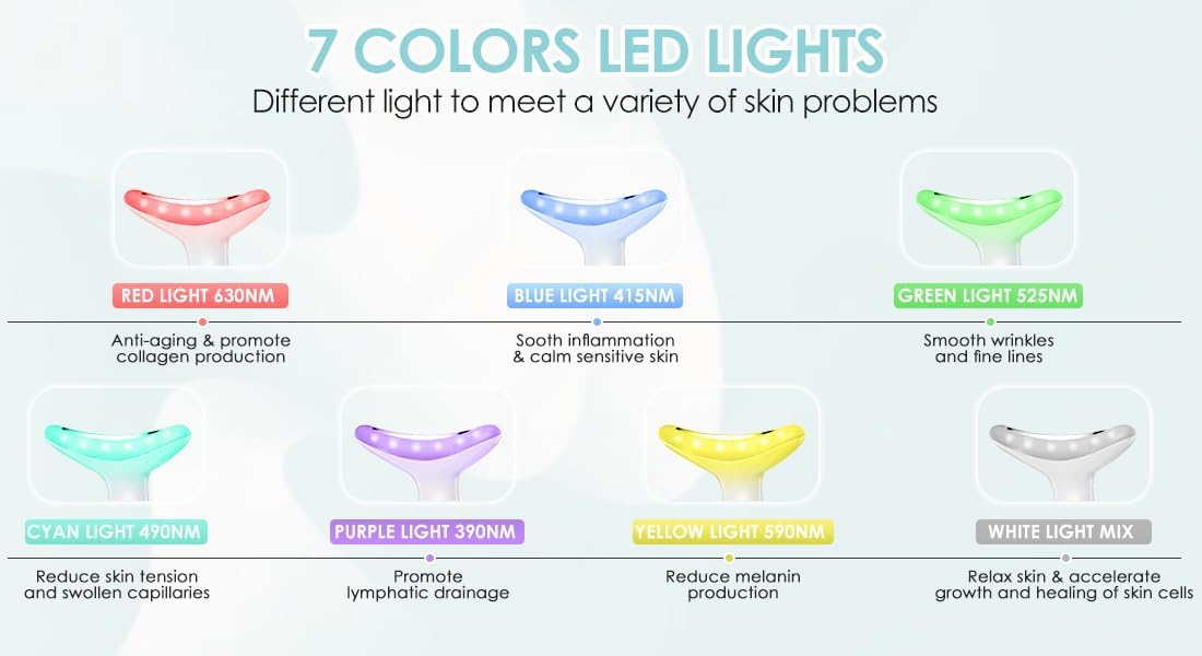 MASAJEADOR FACIAL TLINNA 7 COLORES LUZ ROJA TERAPIA PARA ROSTRO Y CUELLO VIBRATORIO BLANCO - 4