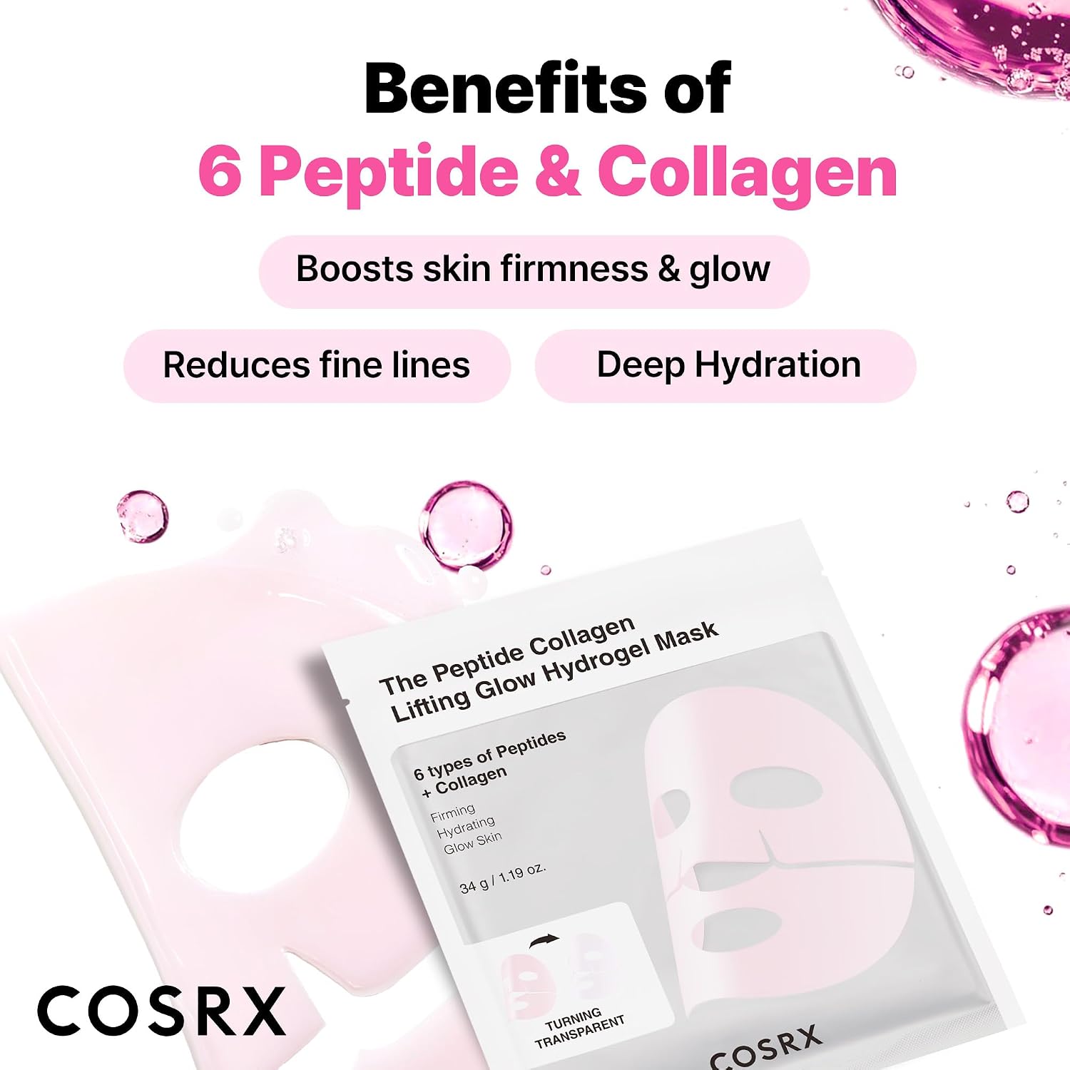 MASCARILLA FACIAL COSRX PINK PEPTIDES COLLAGEN LIFTING GLOW HYDROGEL 3 UNIDADES - 4