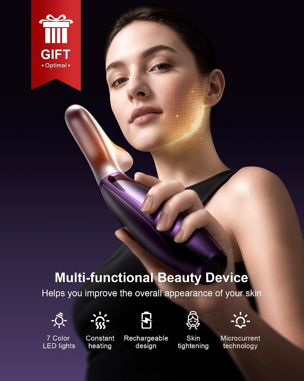 MASAJEADOR FACIAL PEDETE CON TERAPIA DE LUZ ROJA 7 COLORES PARA ROSTRO Y CUELLO - 5