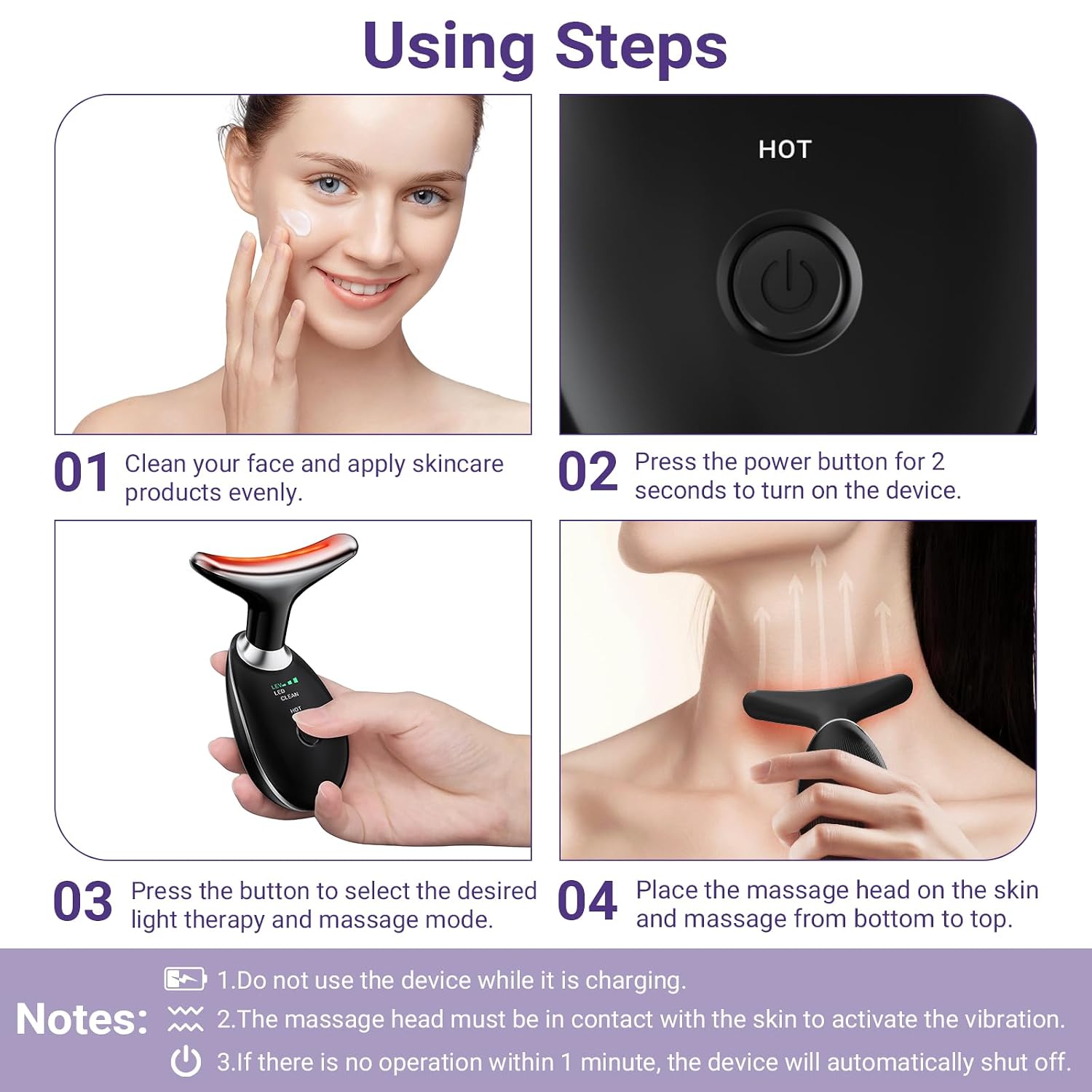 MASAJEADOR FACIAL Y DE CUELLO KYOTTANI 3 MODOS VIBRACIÓN NEGRO - 3