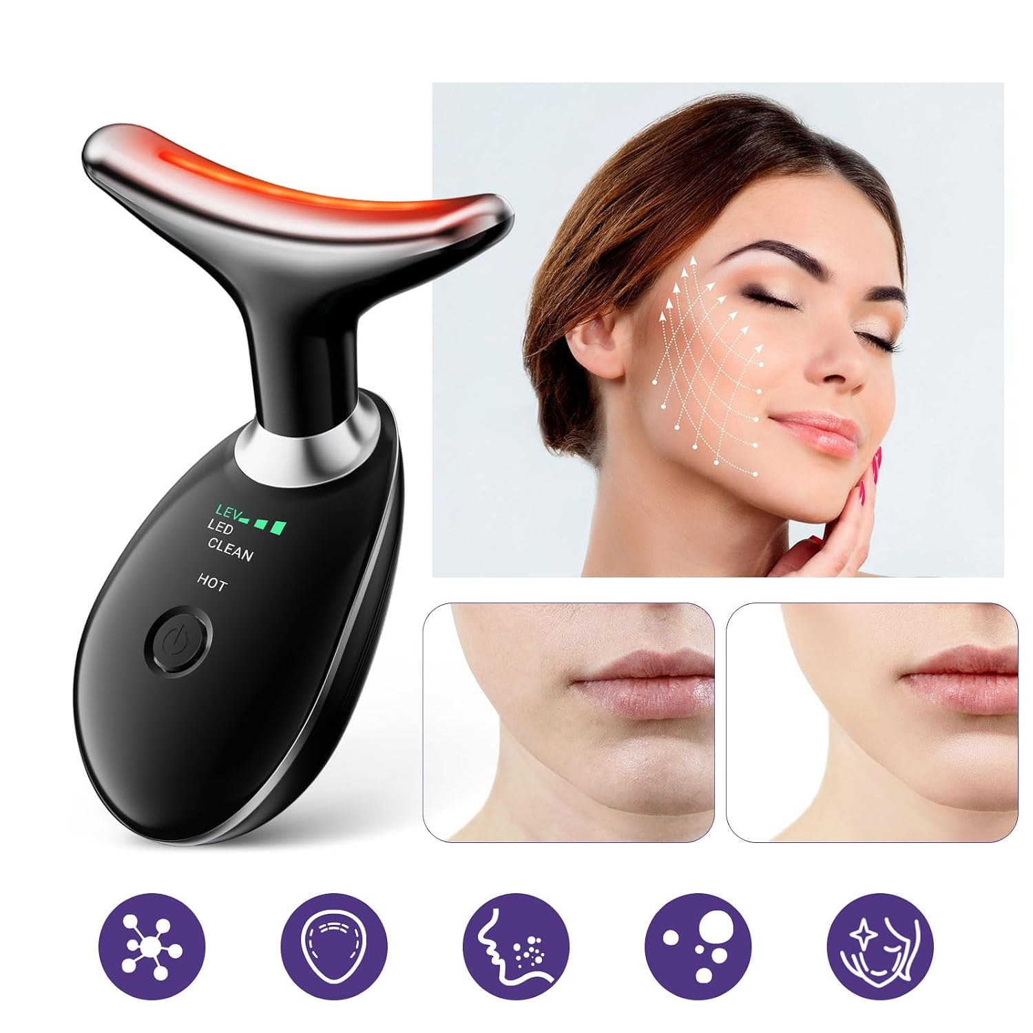 MASAJEADOR FACIAL Y DE CUELLO KYOTTANI 3 MODOS VIBRACIÓN NEGRO - 4