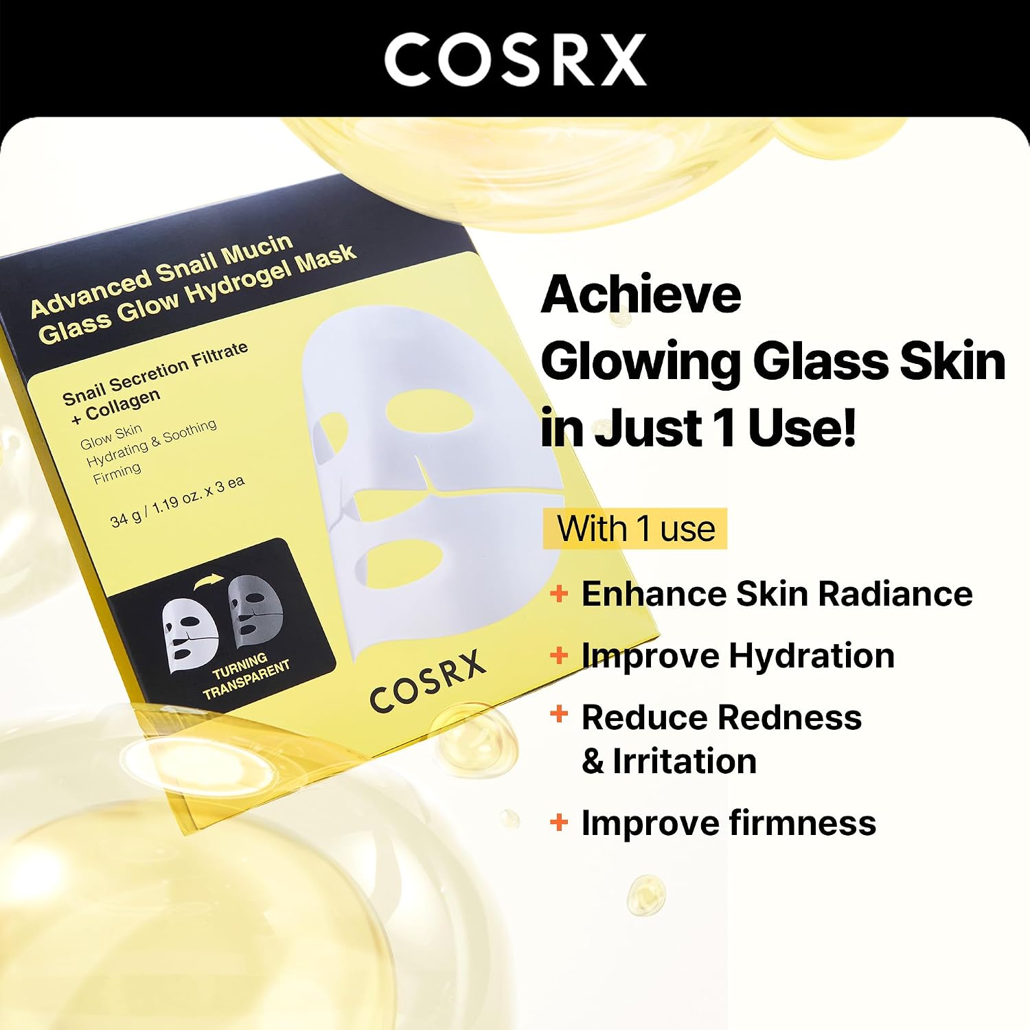 MASCARILLA FACIAL COSRX ADVANCED SNAIL MUCIN GLASS GLOW HYDROGEL 3 UNIDADES - 4
