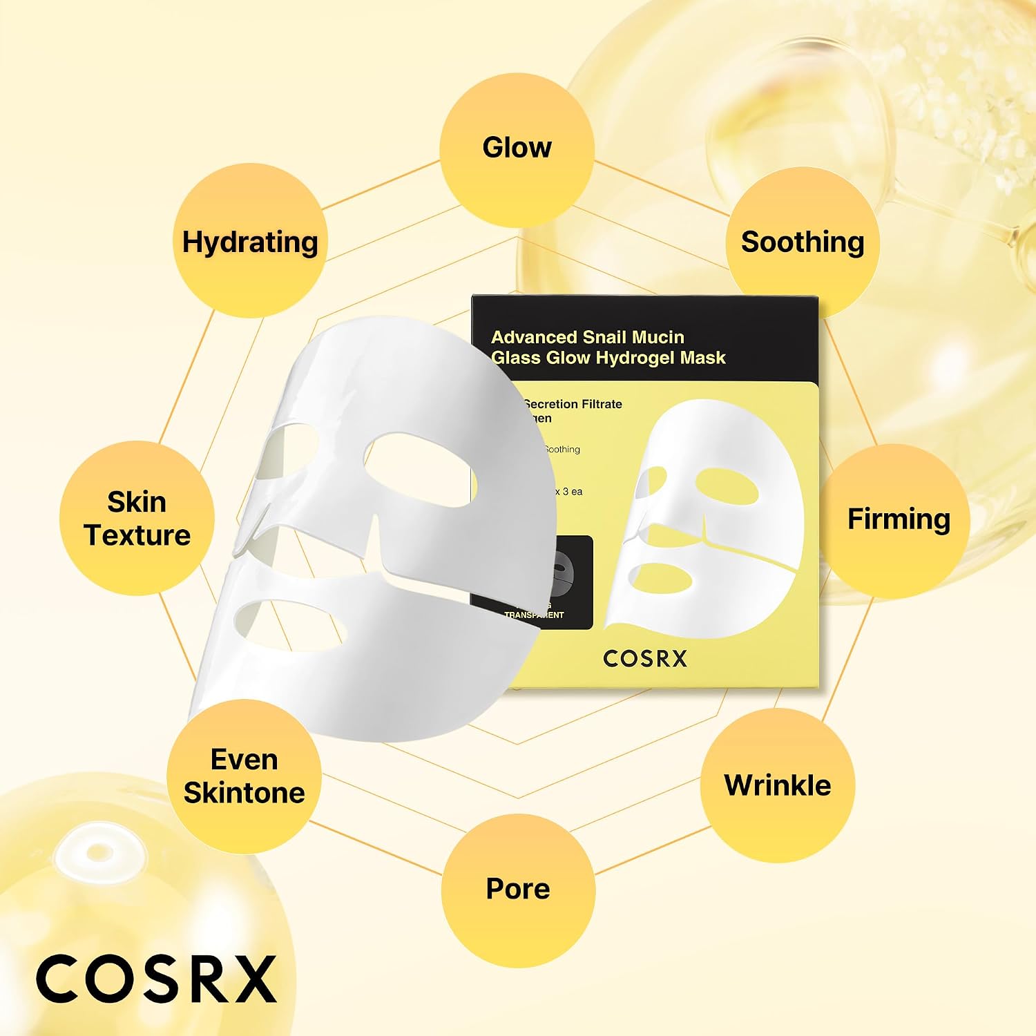 MASCARILLA FACIAL COSRX ADVANCED SNAIL MUCIN GLASS GLOW HYDROGEL 3 UNIDADES - 5