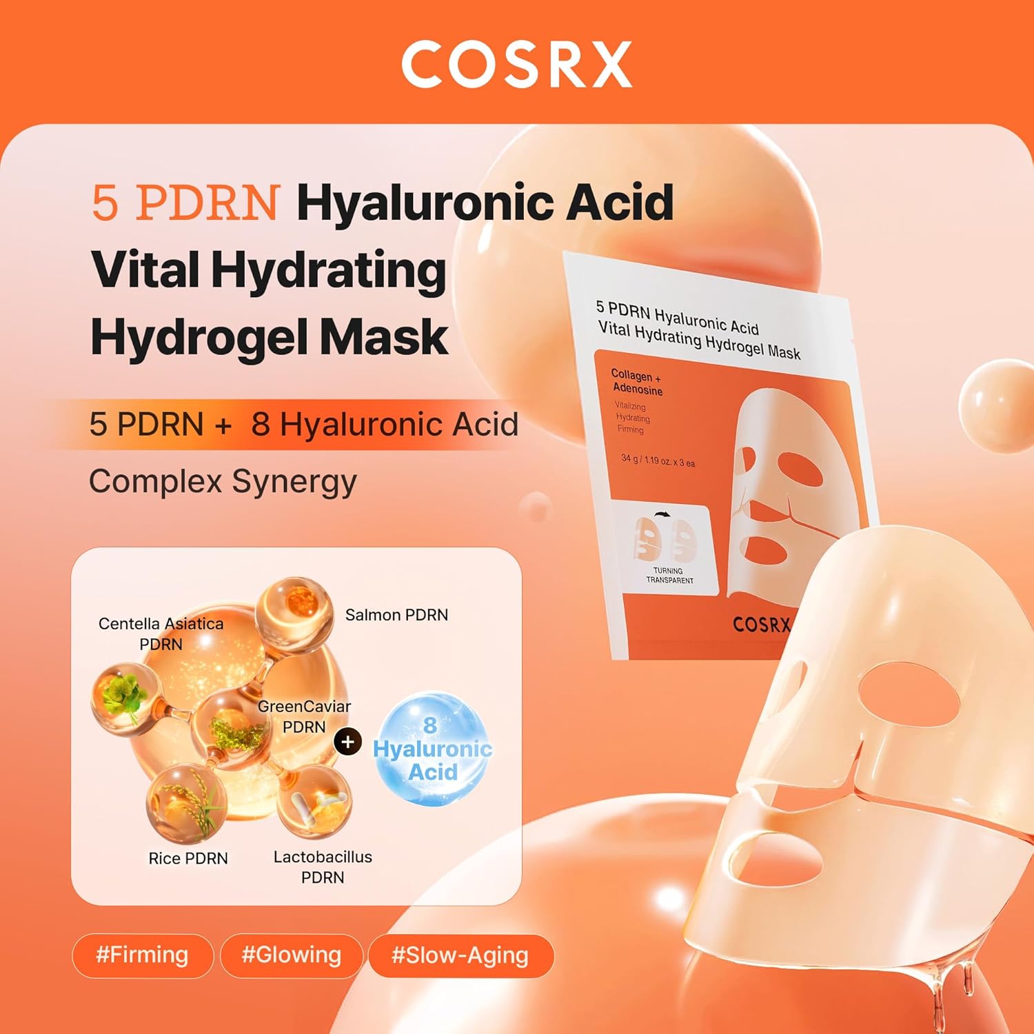 MASCARILLA FACIAL COSRX 5 PDRN HYALURONIC HYDROGEL 34G X 3 UNIDADES - 2