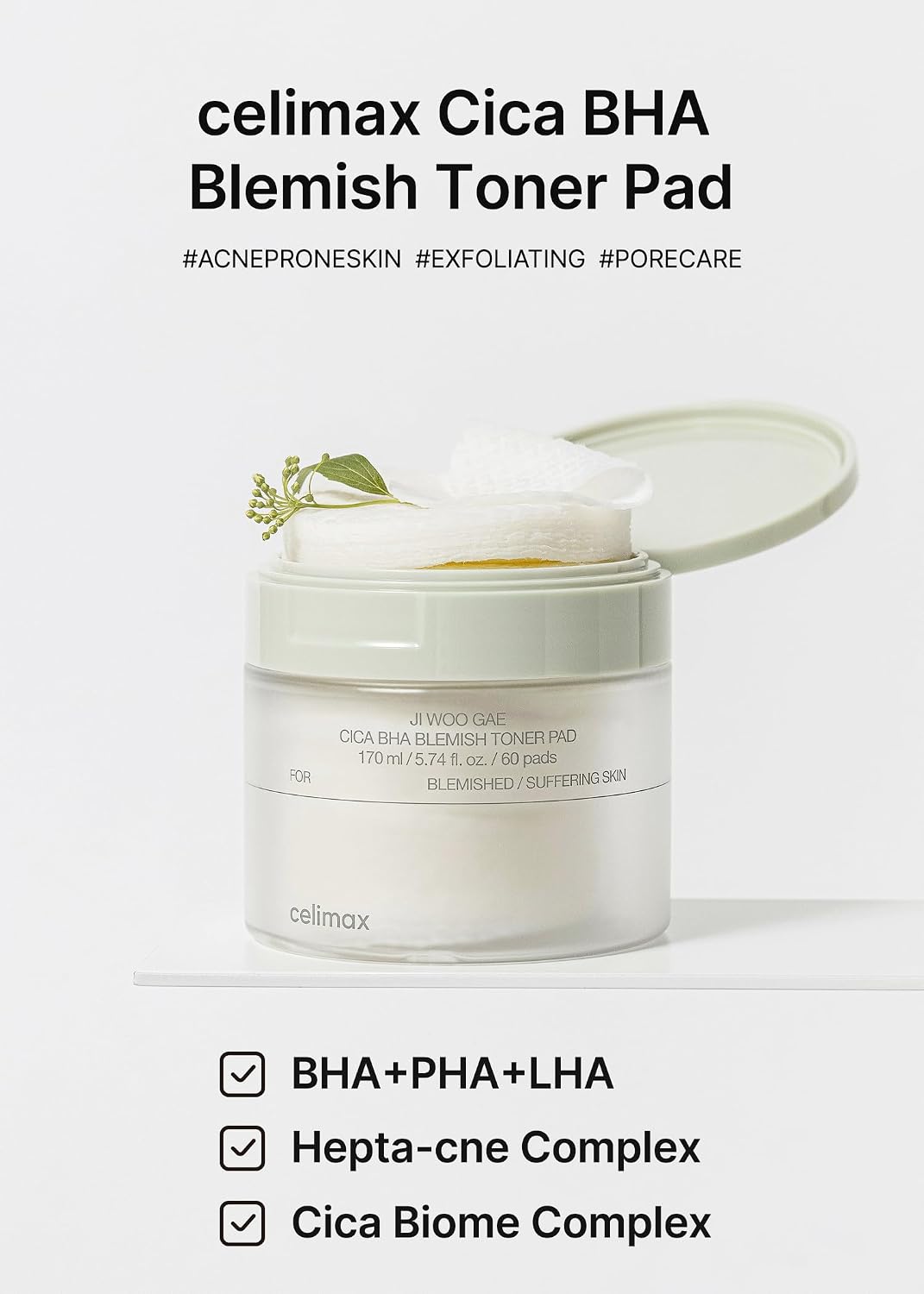 TONER PAD CELIMAX JI.WOO.GAE CICA BHA BLEMISH 60 UNIDADES - 3