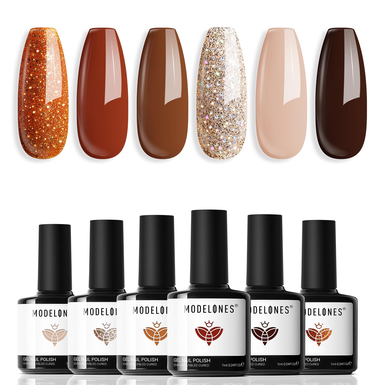 ESMALTES EN GEL MODELONES SET GLITTER NUDE 6 COLORES BURDEOS MARRÓN CARAMELO - 1